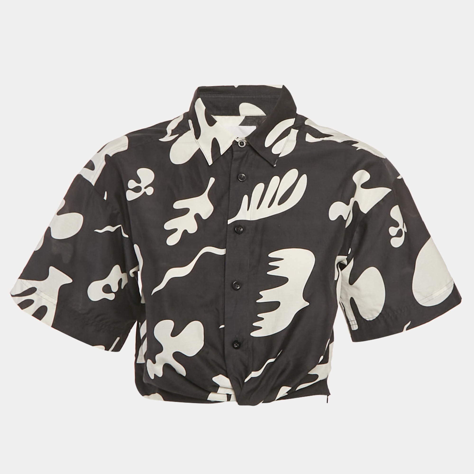 Pre Owned Frame Black /White Printed Cotton Blend Front Twist Shirt XS