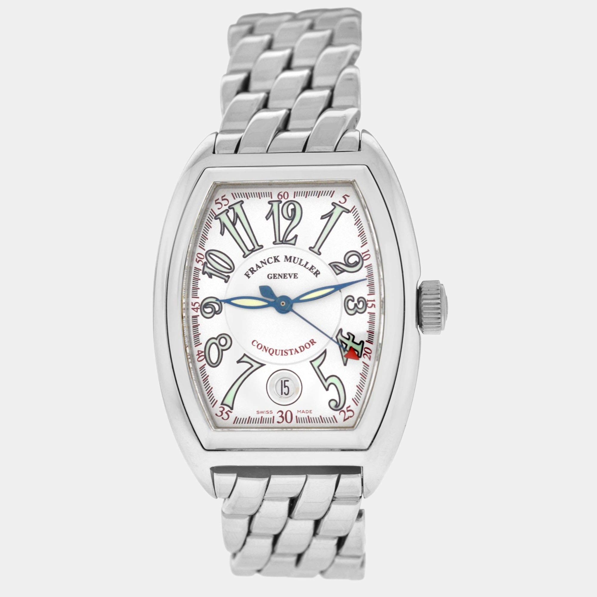 Franck Muller White Stainless Steel Conquistador 8000SC Automatic Women's Wristwatch 35 mm