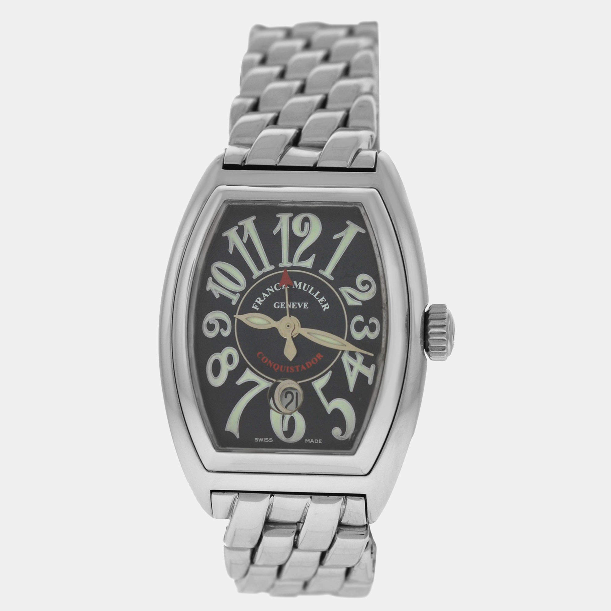 Franck Muller Black Stainless Steel Conquistador 8001 L SC Automatic Women's Wristwatch 28 mm
