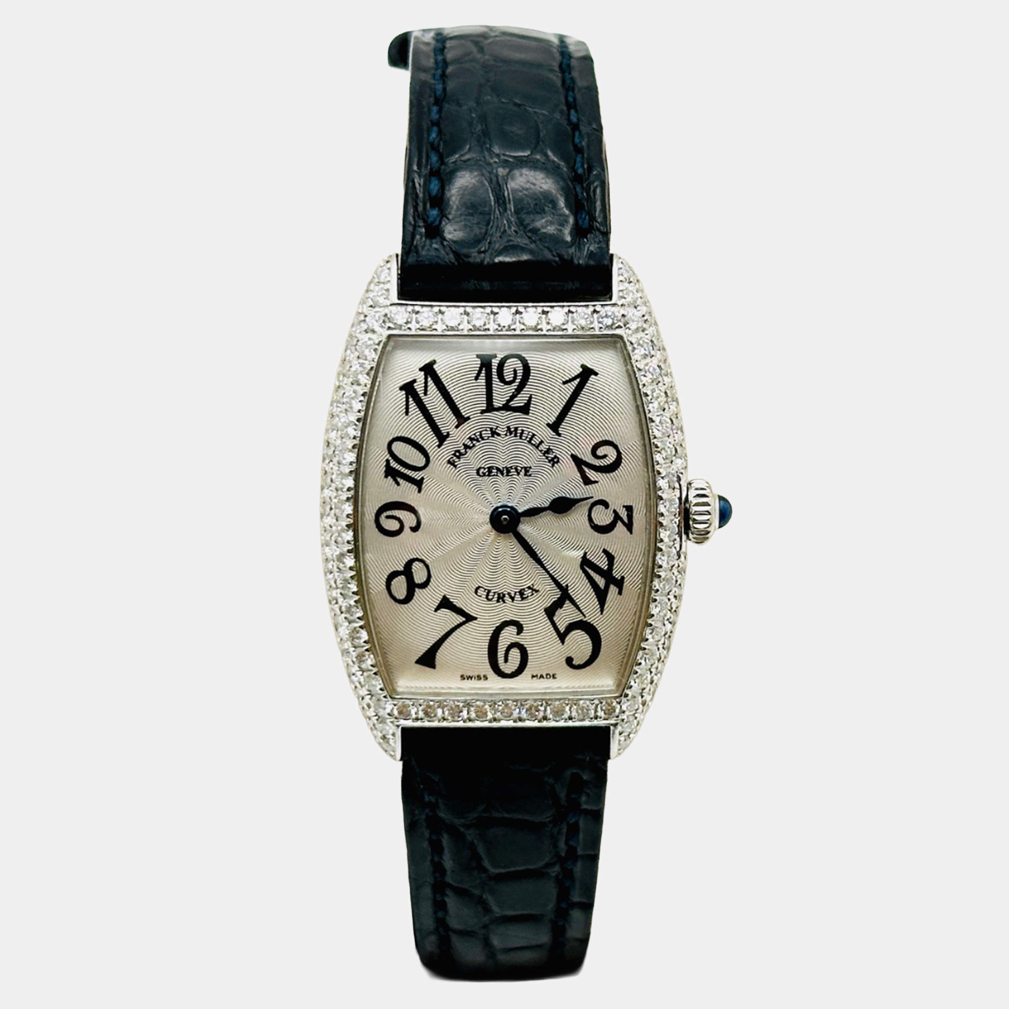 Pre Owned Franck Muller Cintree Curvex 1752 QZ D Quartz Silver Diamond 18K White Gold Women's Wristwatch 25 mm