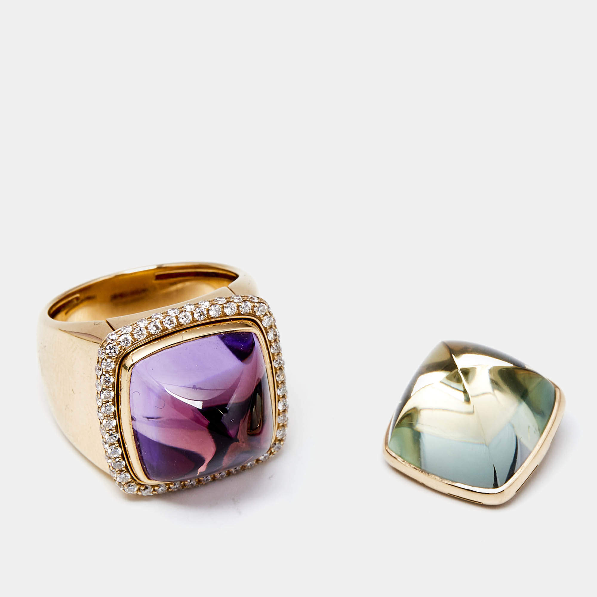 Fred Pain de Sucre Amethyst Diamond 18k Rose Gold Ring Size 54