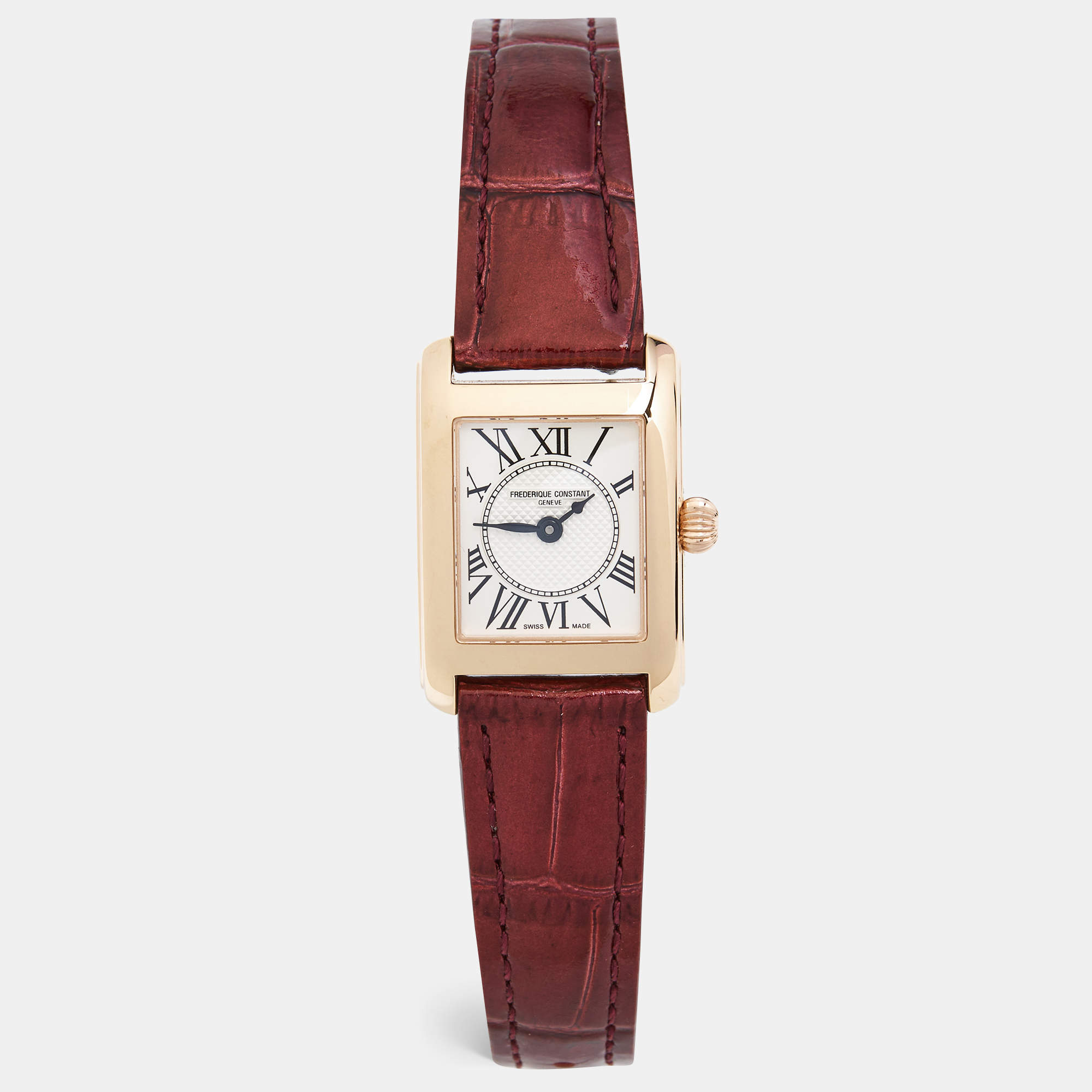 Frederique Constant Silver Rose Gold Plated Stainless Steel Embossed Leather Classics Carre FC-200MC14 Women's Wristwatch 21 mm