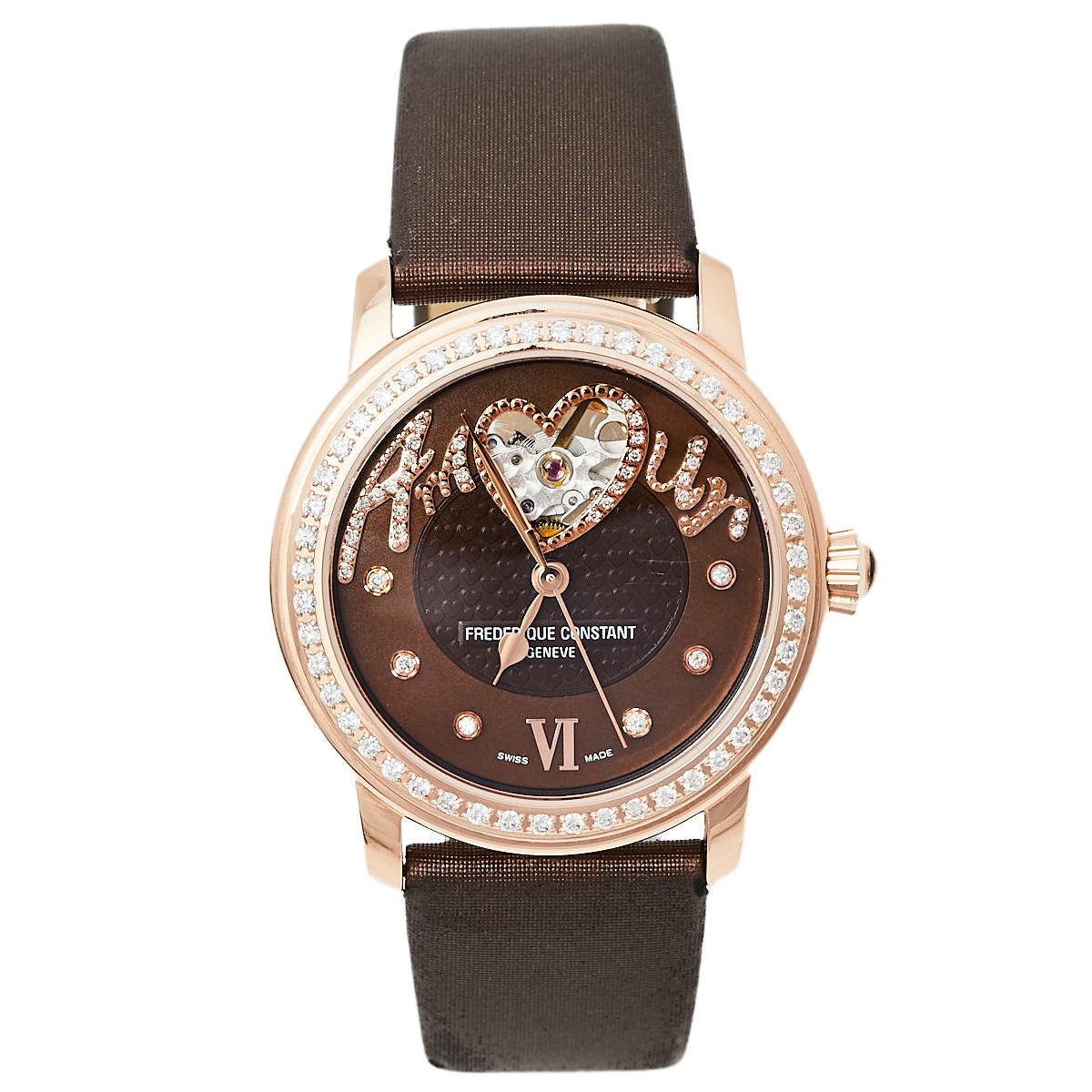 Pre Owned Frederique Constant MOP Gold Plated Stainless Steel Diamond Amour Heart Beat FC-310CSQ2PD4 Women's Wristwatch 34 mm