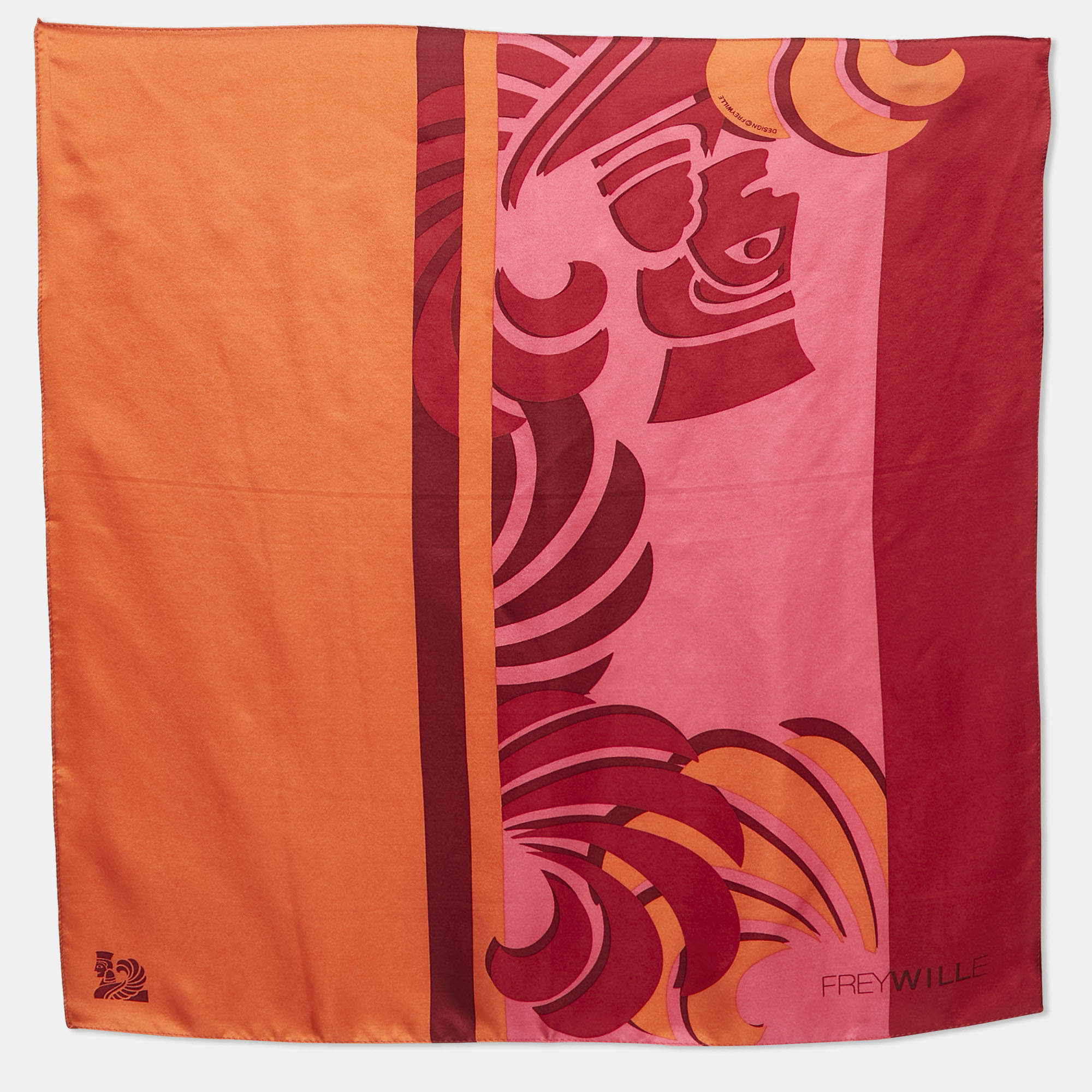 Frey Wille Pink/Orange Printed Silk Magic Sphinx Square Scarf