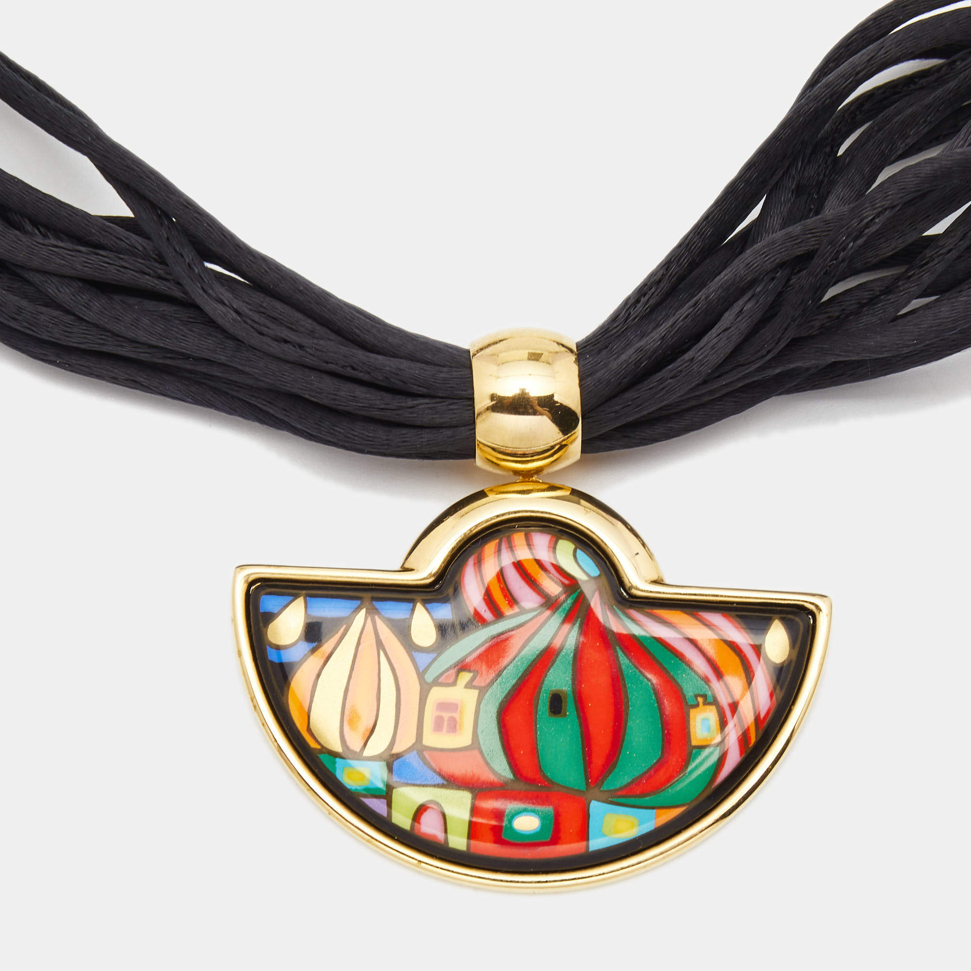 Pre Owned Frey Wille Fire Enamel Gold Tone Cord Necklace