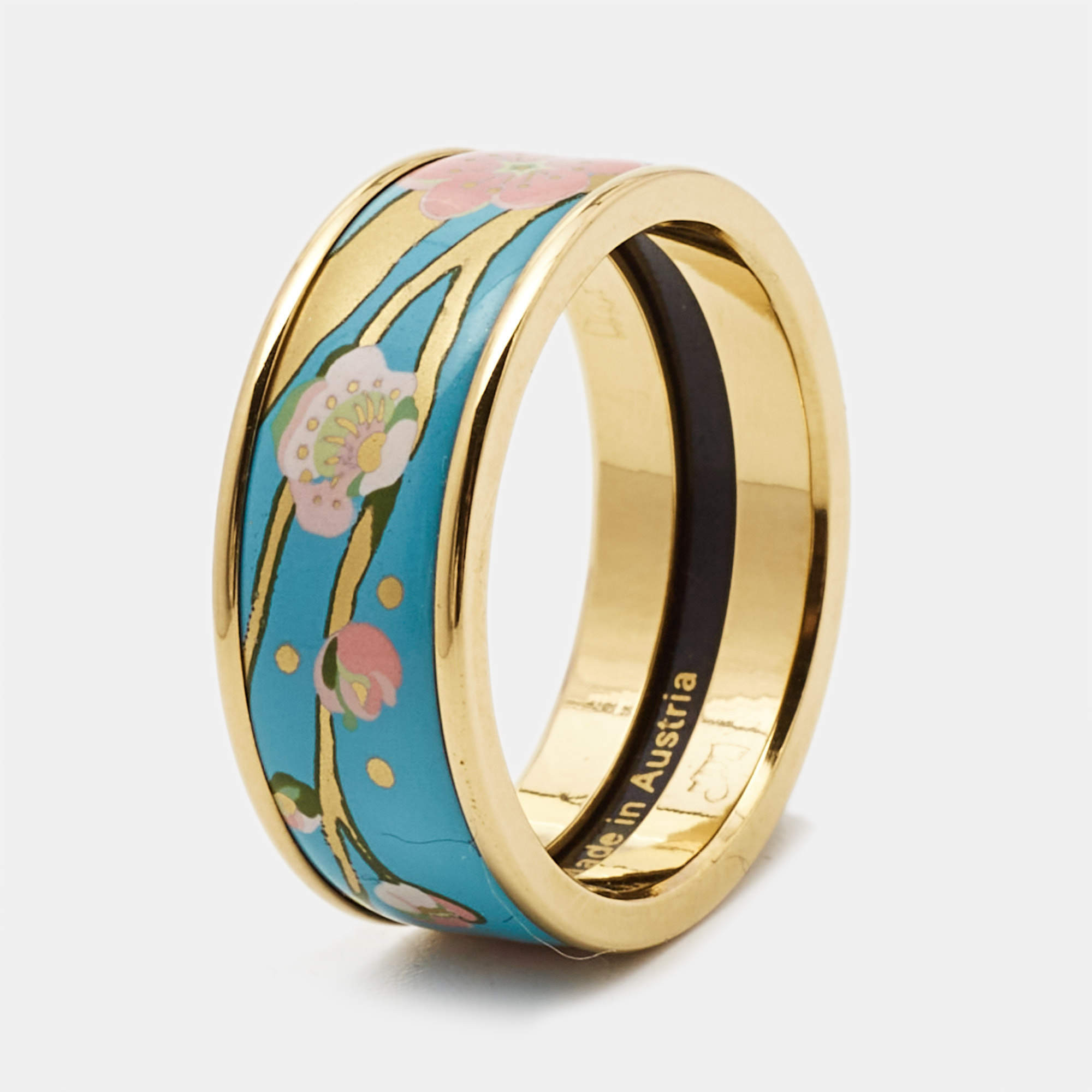 Pre Owned Frey Wille Fire Enamel Gold Tone Ring Size 58