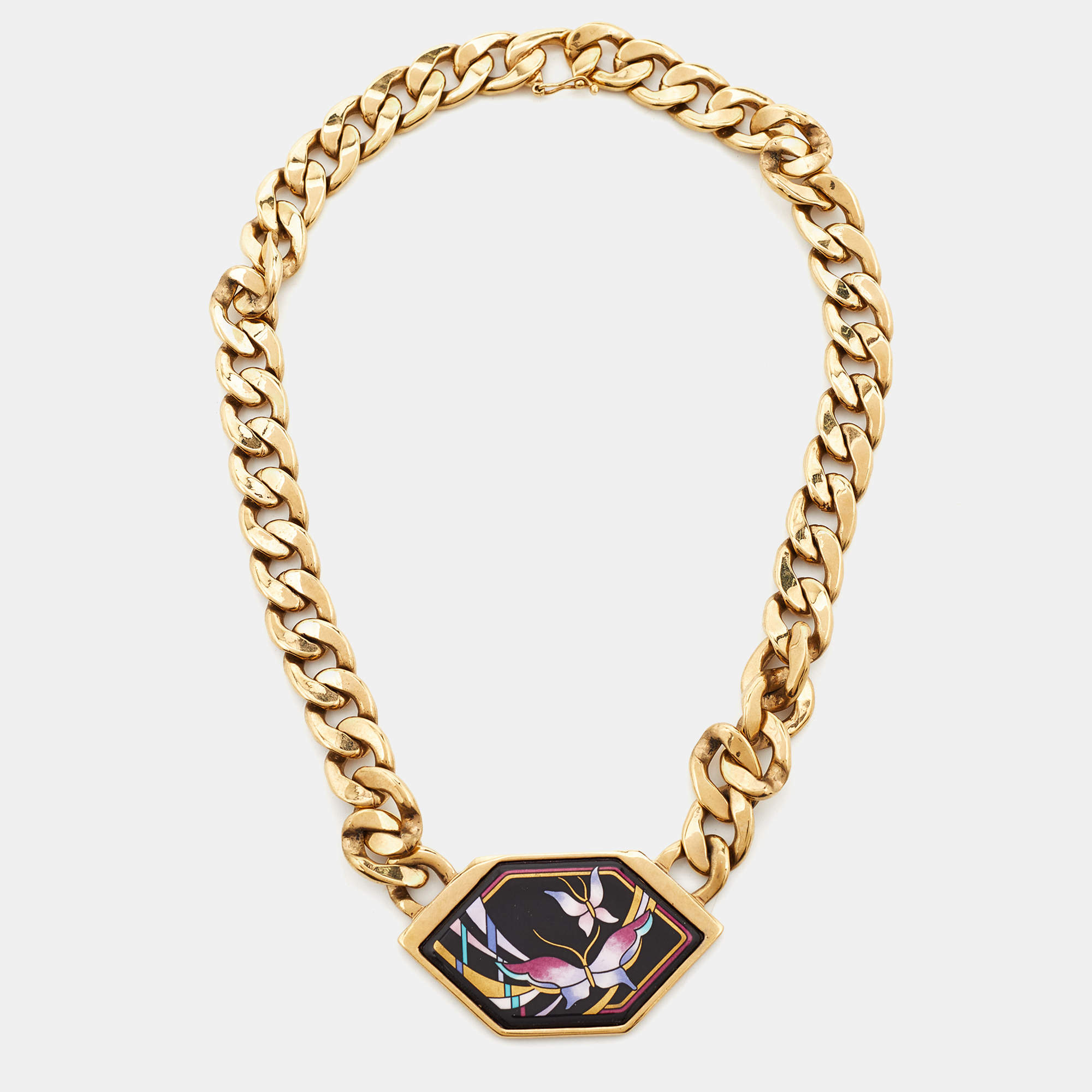 Frey Wille Vintage Multicolor Fire Enamel Chain Link Pendant Necklace