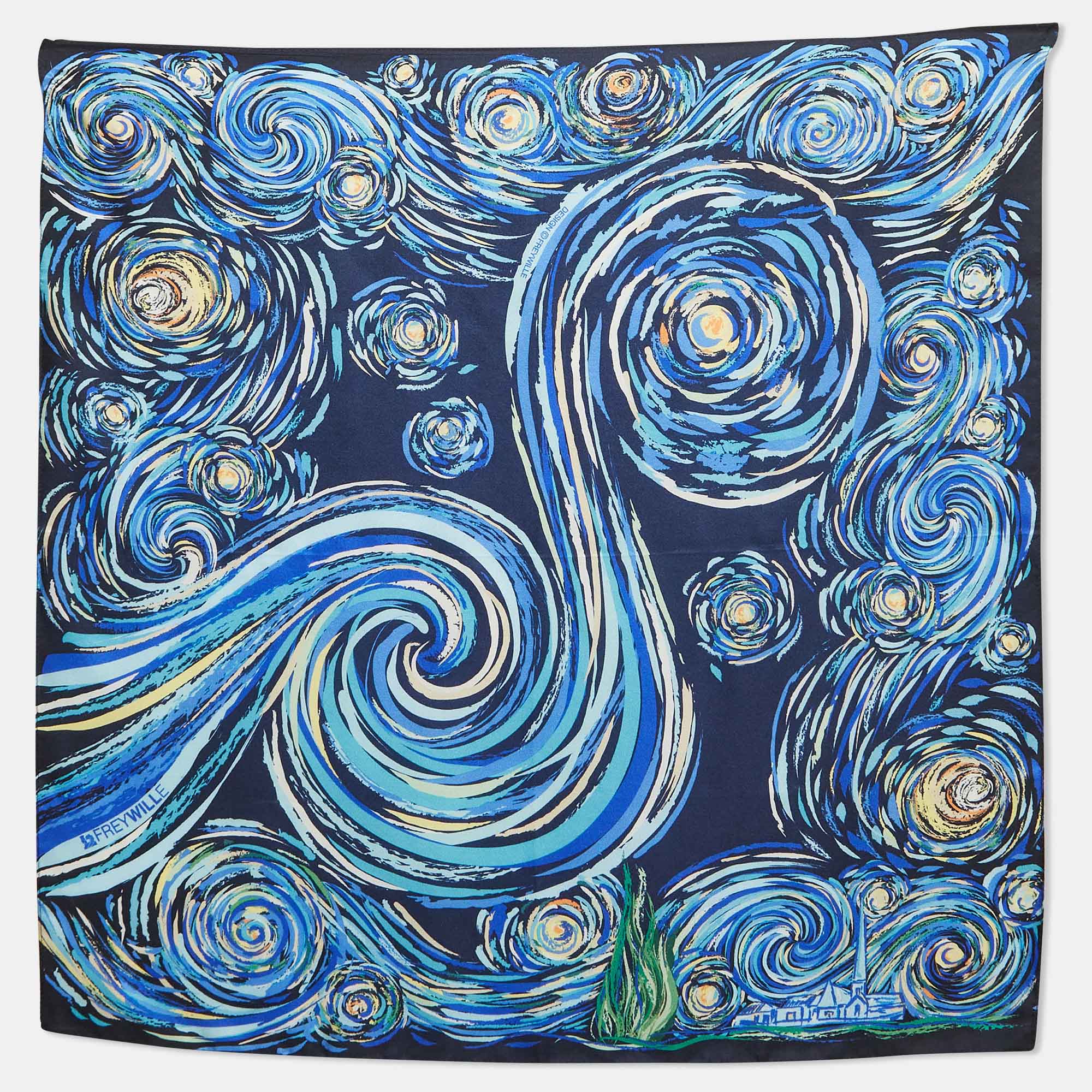Pre Owned Frey Wille Blue Vincent van Gogh Silk Square Scarf