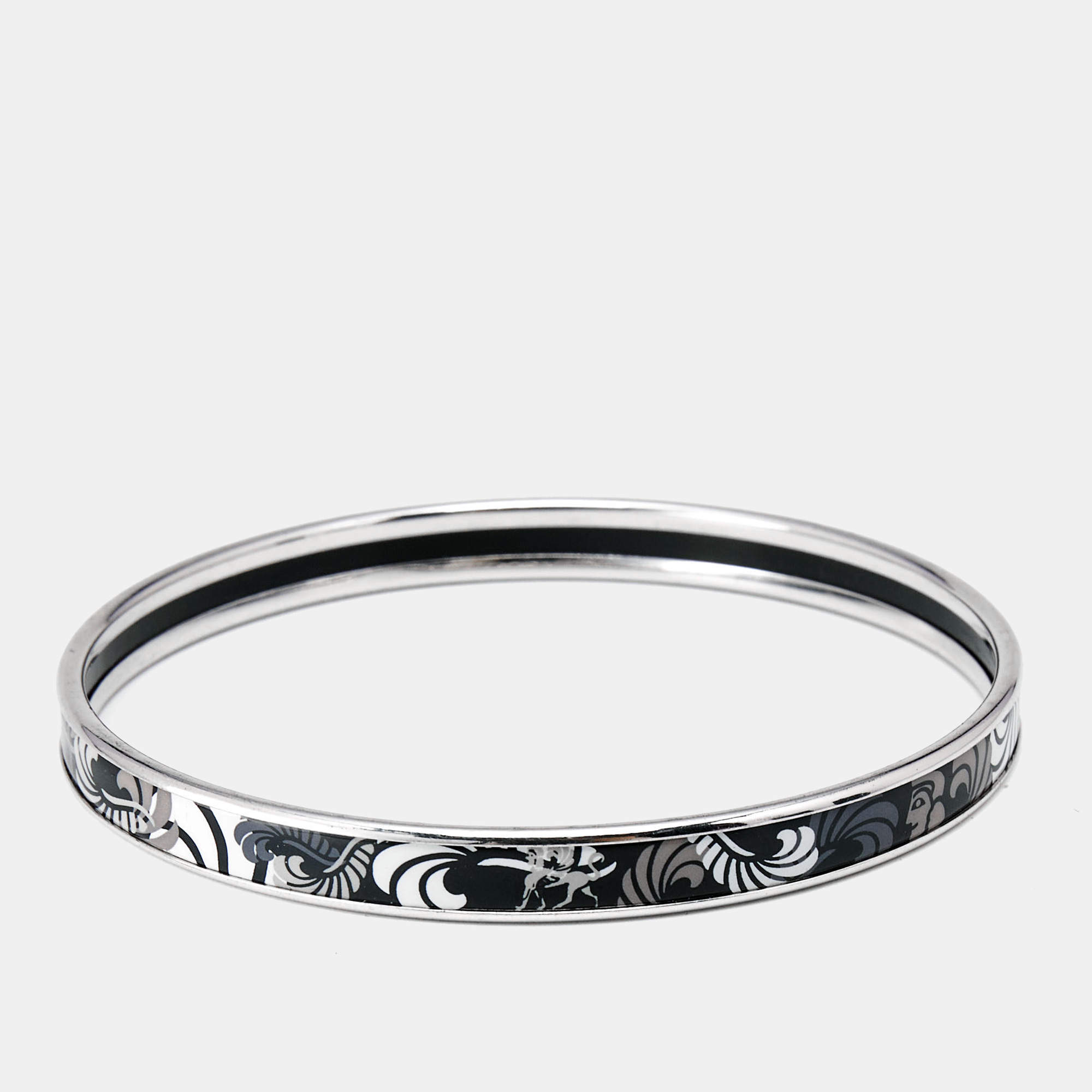Frey Wille Black Enamel Silver Tone Ultra Bangle Bracelet