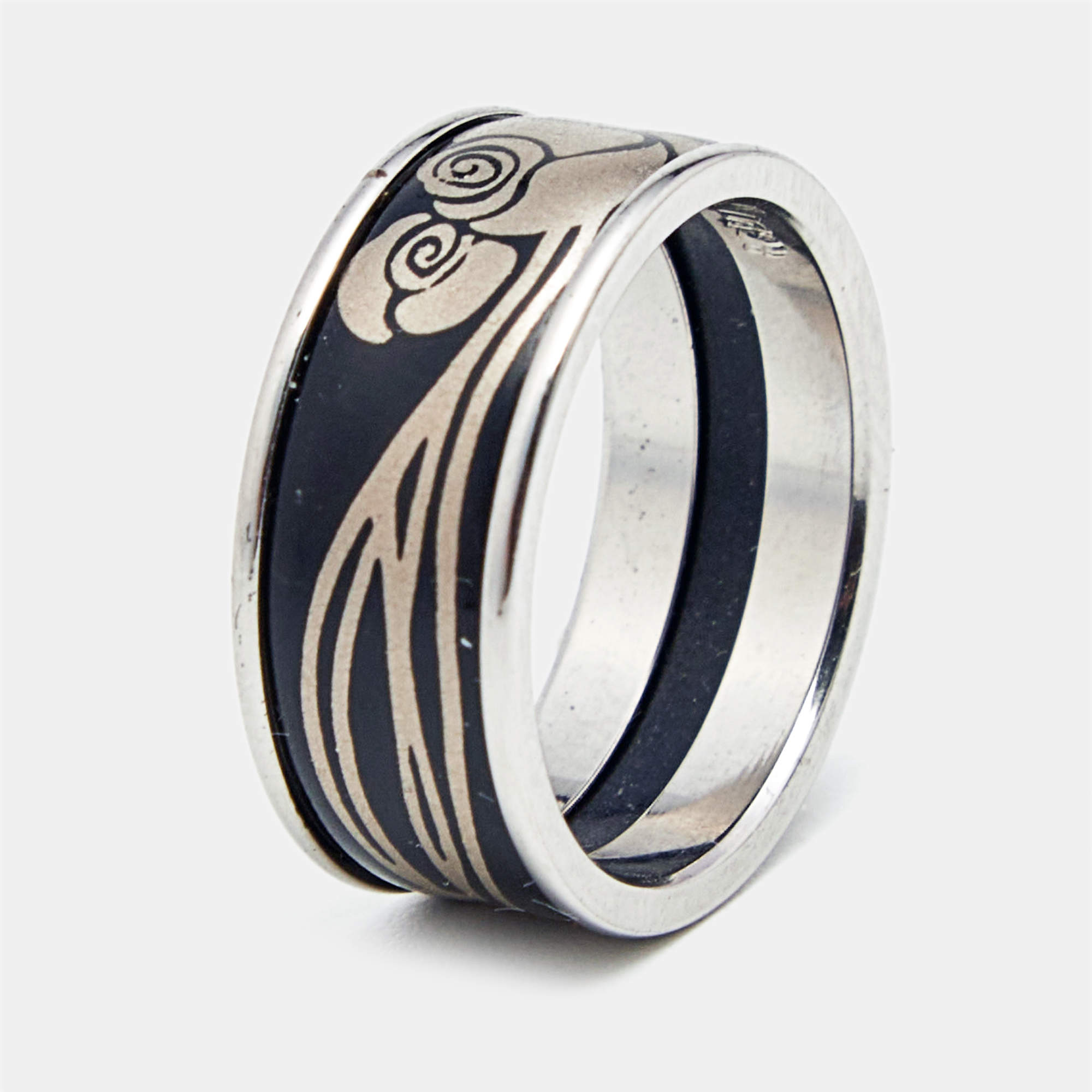 Frey Wille Fire Enamel Silver Tone Ring Size 53