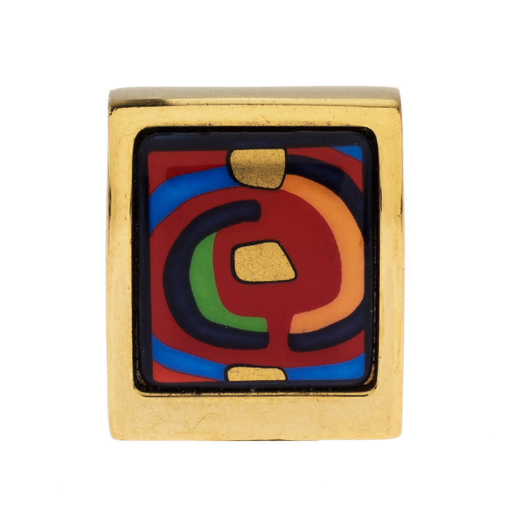 Pre Owned Frey Wille Hommage à Hundertwasser Spiral of Life Multicolor Fire Enamel Square Pendant