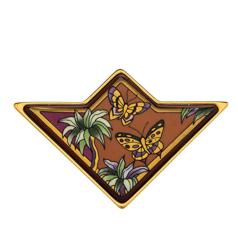 Pre Owned Frey Wille Multicolor Fire Enamel Gold Plated Pin Brooch