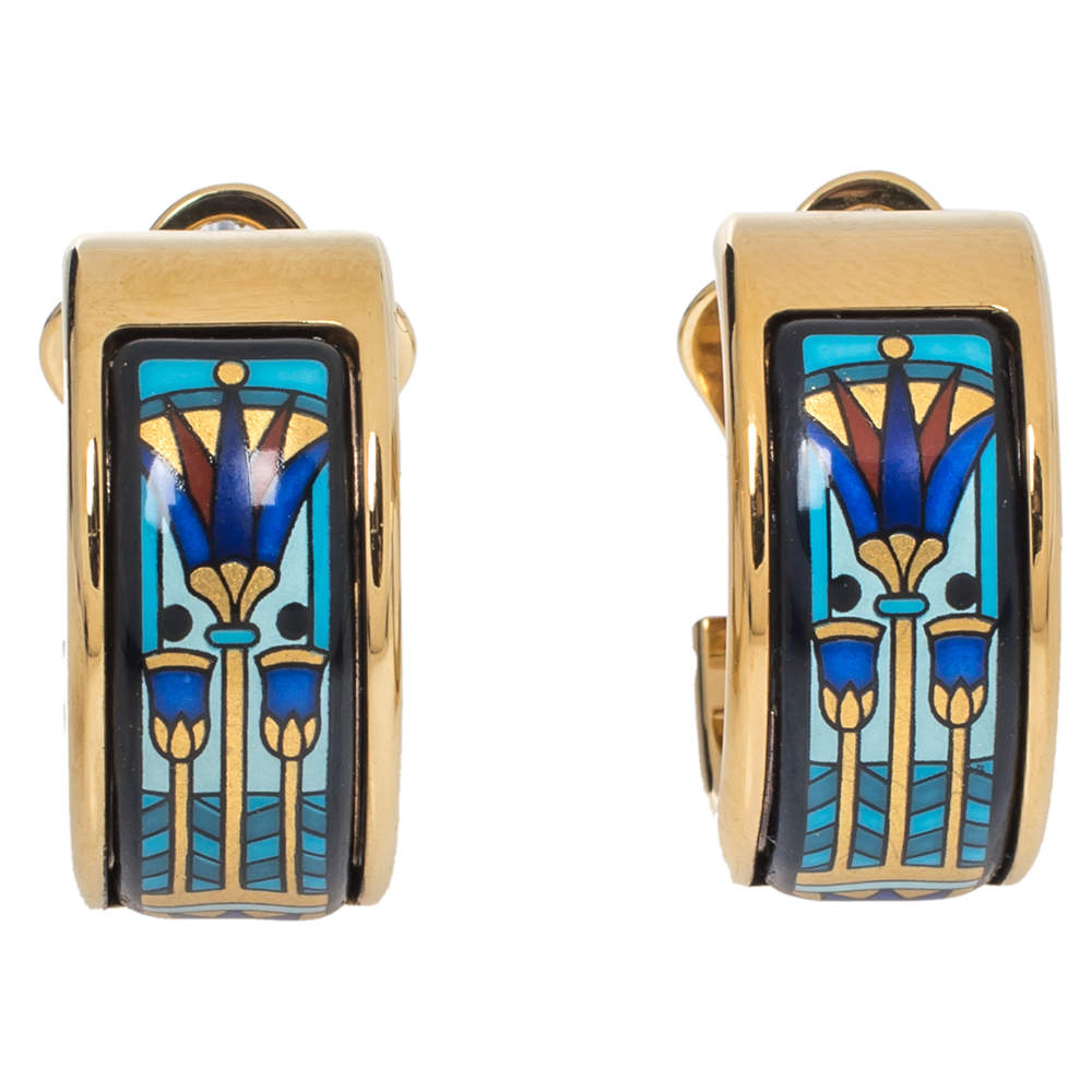 Pre Owned Frey Wille Sun Lotus Fire Enamel Mini Creole Earrings