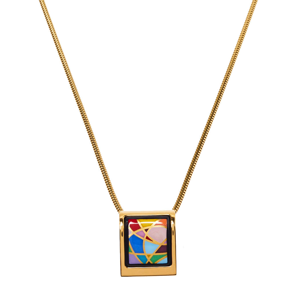 Pre Owned Frey Wille Ode to Joy of Life Fire Enamel Gold Plated Pendant Necklace