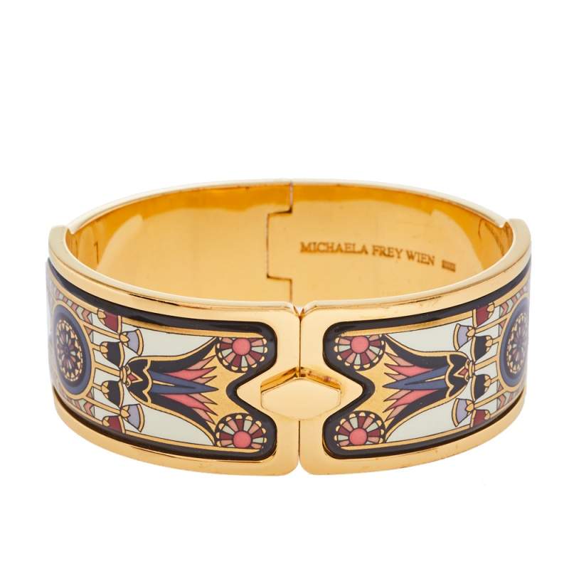Frey Wille Vintage Fire Enamel Motif Gold Plated Hinged Bangle
