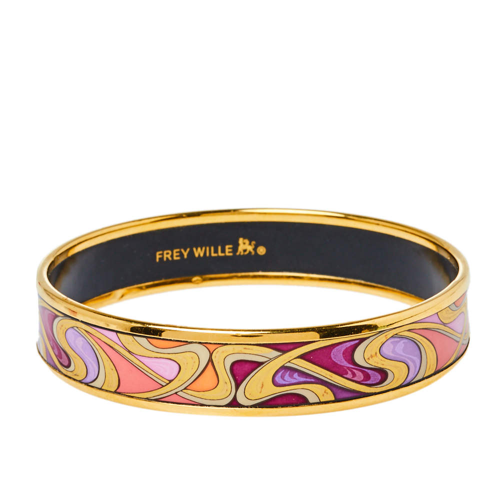 Pre Owned Frey Wille Hommage à Alphonse Mucha Fire Enamel Gold Plated Miss Bangle