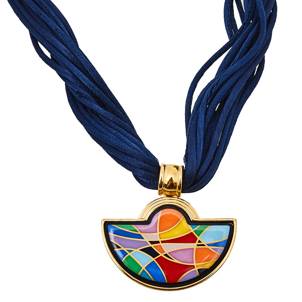 Pre Owned Frey Wille Ode to Joy of Life Heavenly Joy Halfmoon Pendant Multistrand Cord Necklace