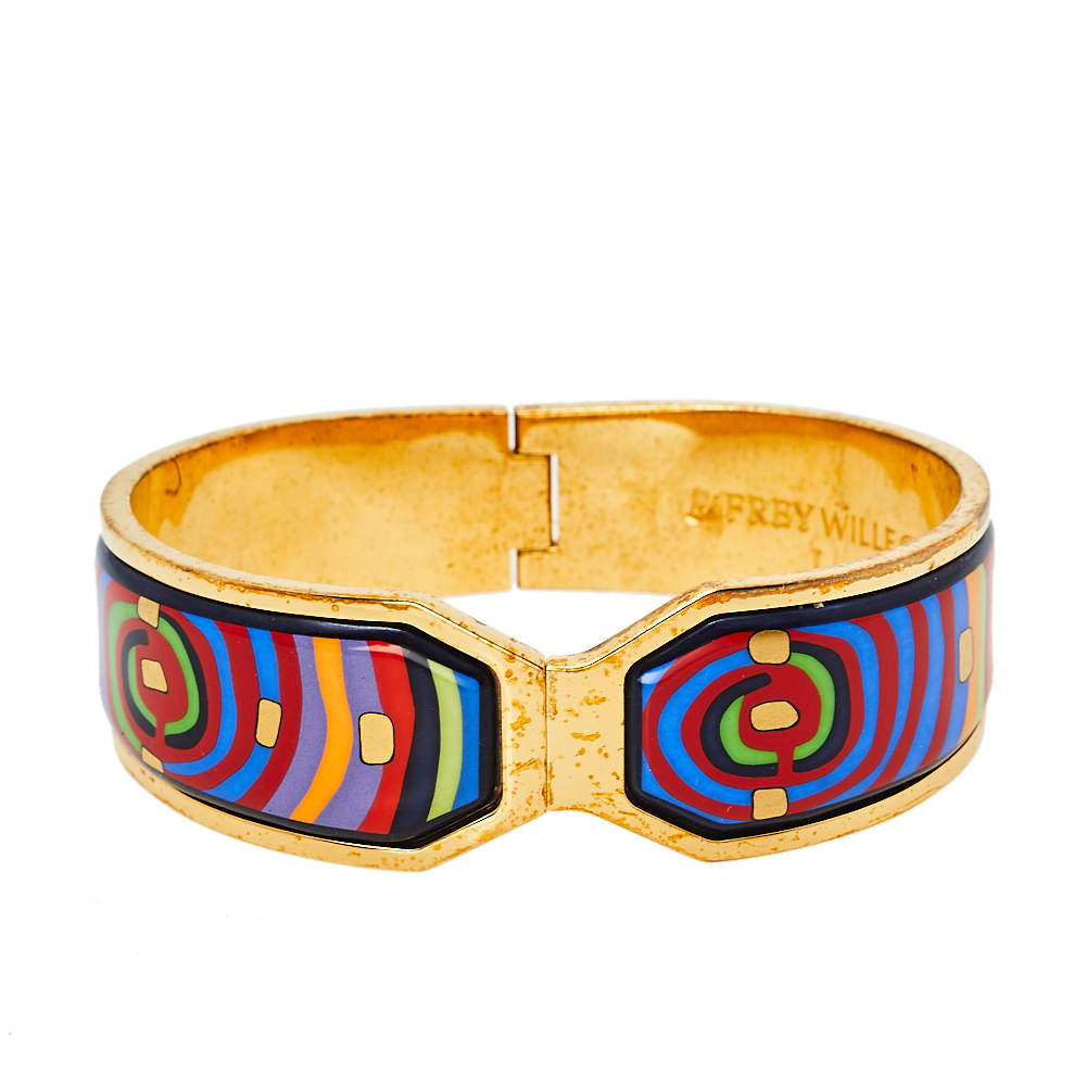 Pre Owned Frey Wille Hommage à Hundertwasser Spiral of Life Multicolor Fire Enamel Clasp Contessa Bracelet L