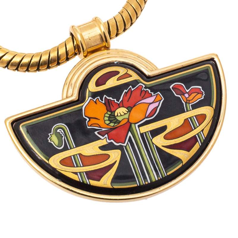 Frey Wille Gold Plated Fire Enamel Hommage a Alphonse Mucha Libussa Pendant Necklace