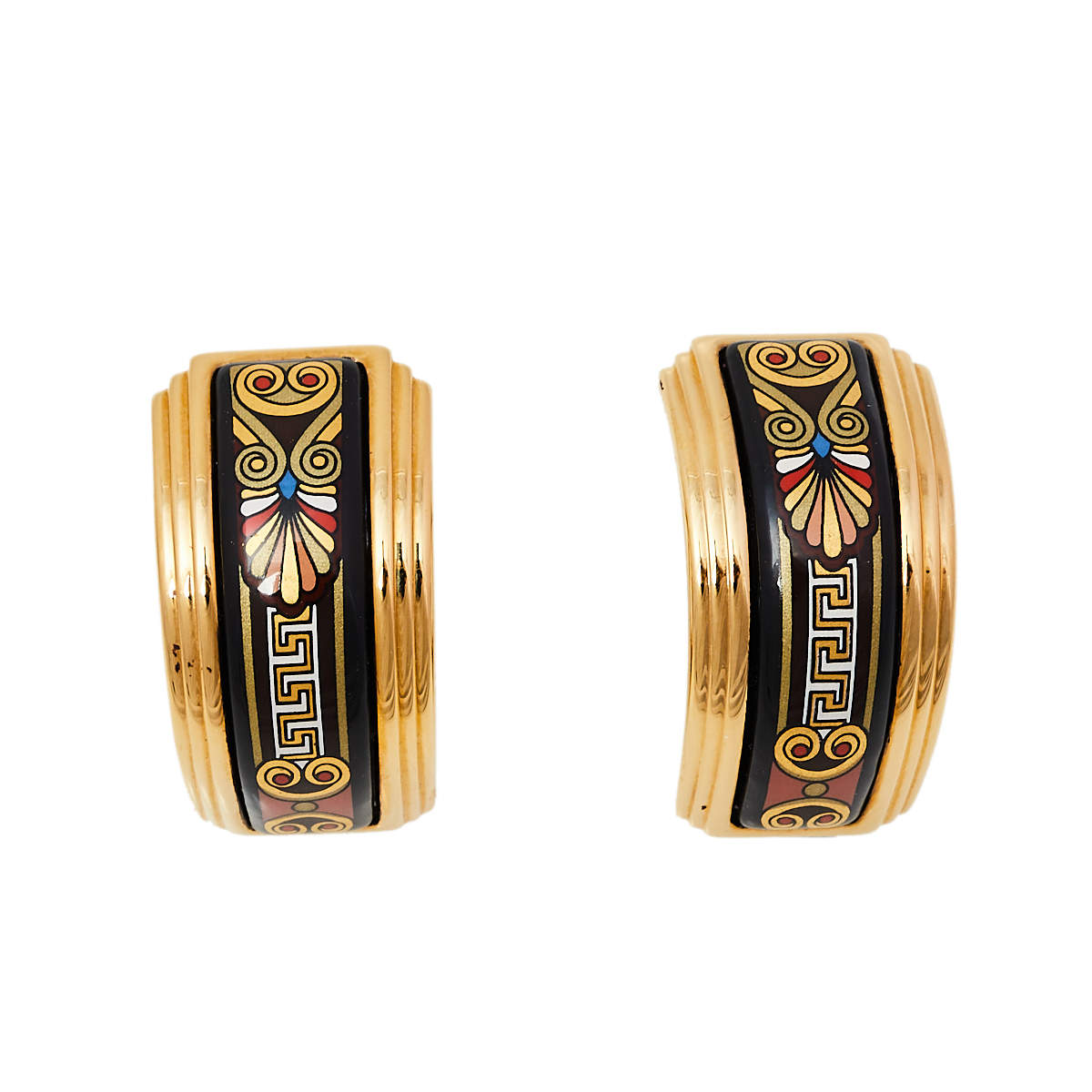 Frey Wille Multicolor Fire Enamel Gold Plated Hoop Earrings
