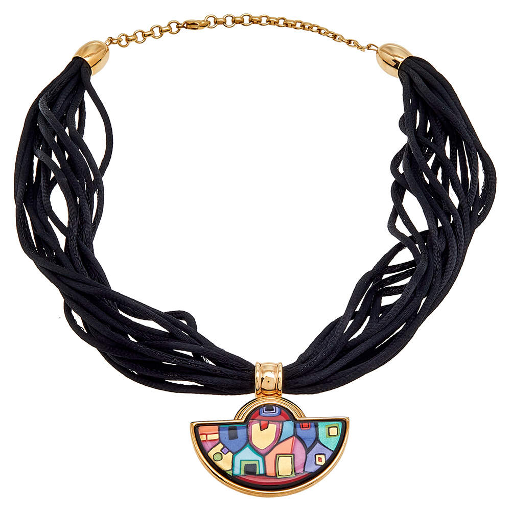 Pre Owned Frey Wille Hundertwasser Street Rivers Halfmoon Pendant Multi Cord Necklace