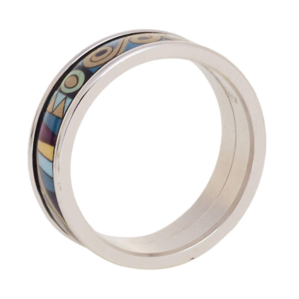 Pre Owned Frey Wille Multicolor Fire Enamel Palladium Plated Band Ring Size 52.5
