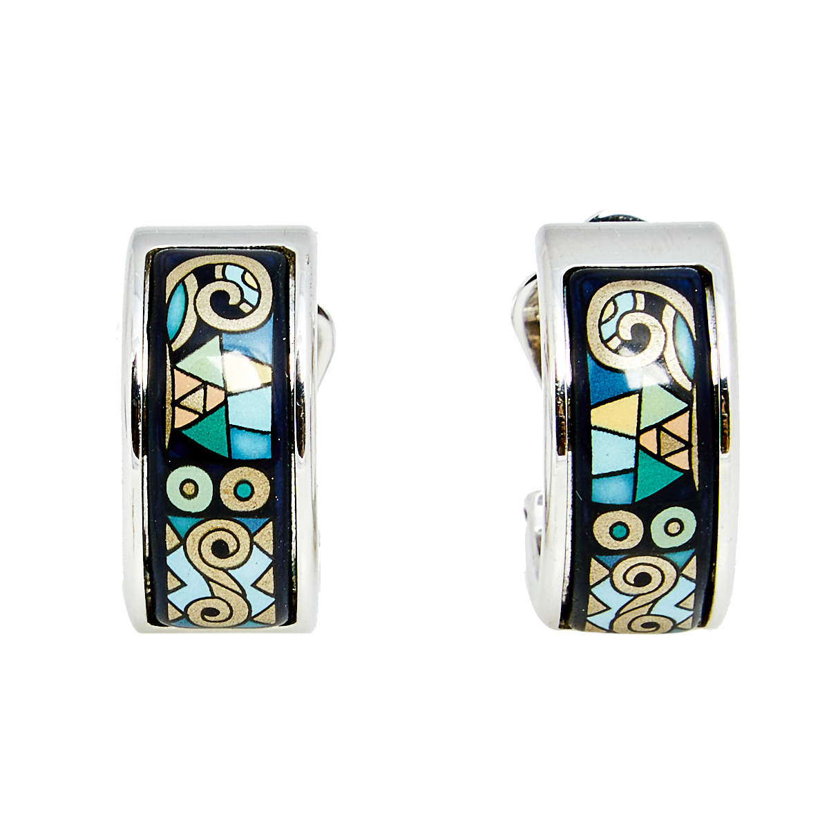 Pre Owned Frey Wille Multicolor Fire Enamel Palladium Plated Hoop Earrings