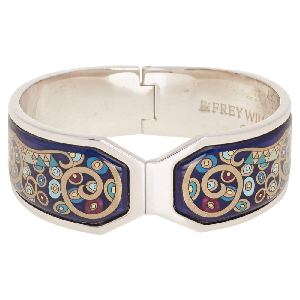 Pre Owned Frey Wille Multicolor Fire Enamel Palladium Plated Cuff Bracelet