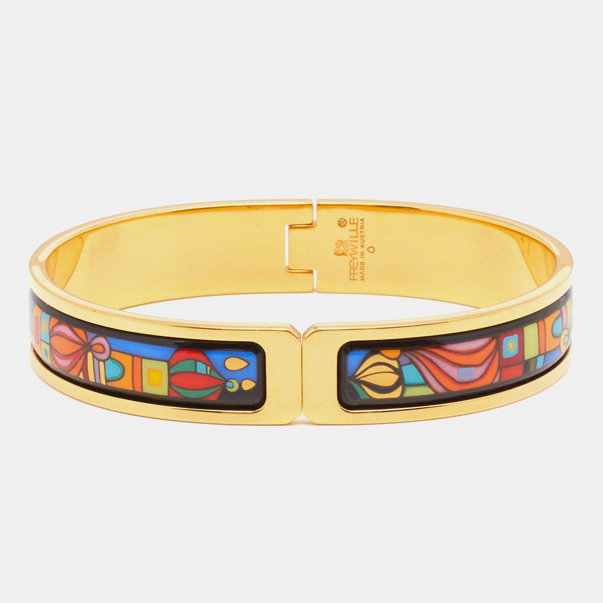 Pre Owned Frey Wille Hommage à Hundertwasser Fire Enamel Gold Plated Clasp Ballerina Bangle Bracelet