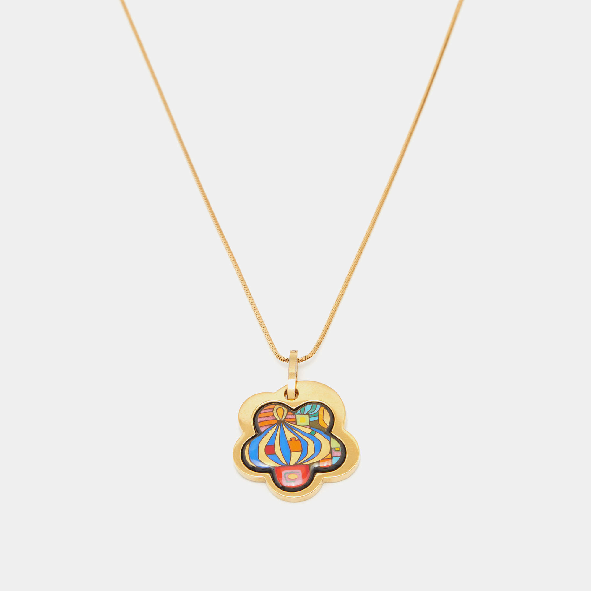 Pre Owned Frey Wille Hommage à Hundertwasser Fire Enamel Gold Plated Flower Pendant Necklace