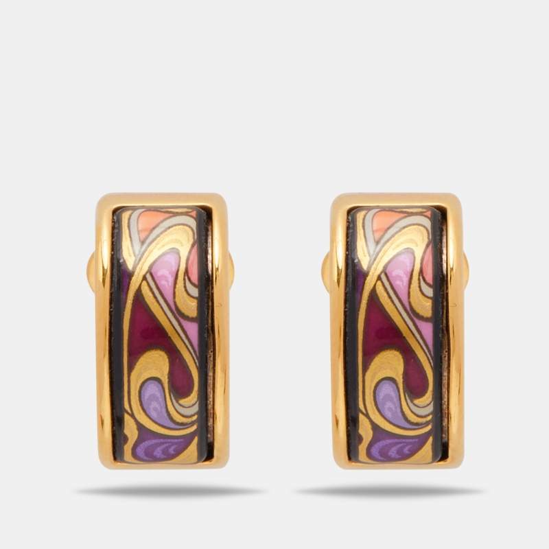 Pre Owned Frey Wille Hommage à Alphonse Mucha Fire Enamel Gold Plated Mini Creole Earrings