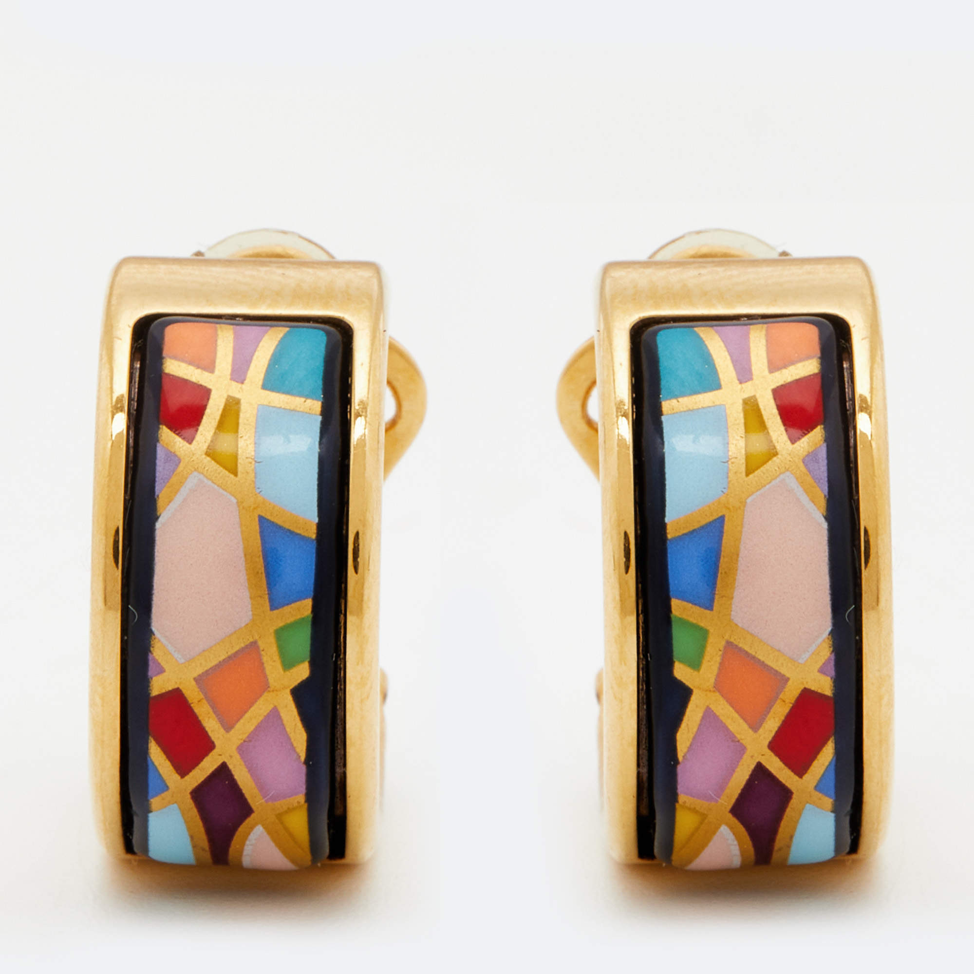 Pre Owned Frey Wille Multicolor Fire Enamel Gold Plated Hoop Earrings