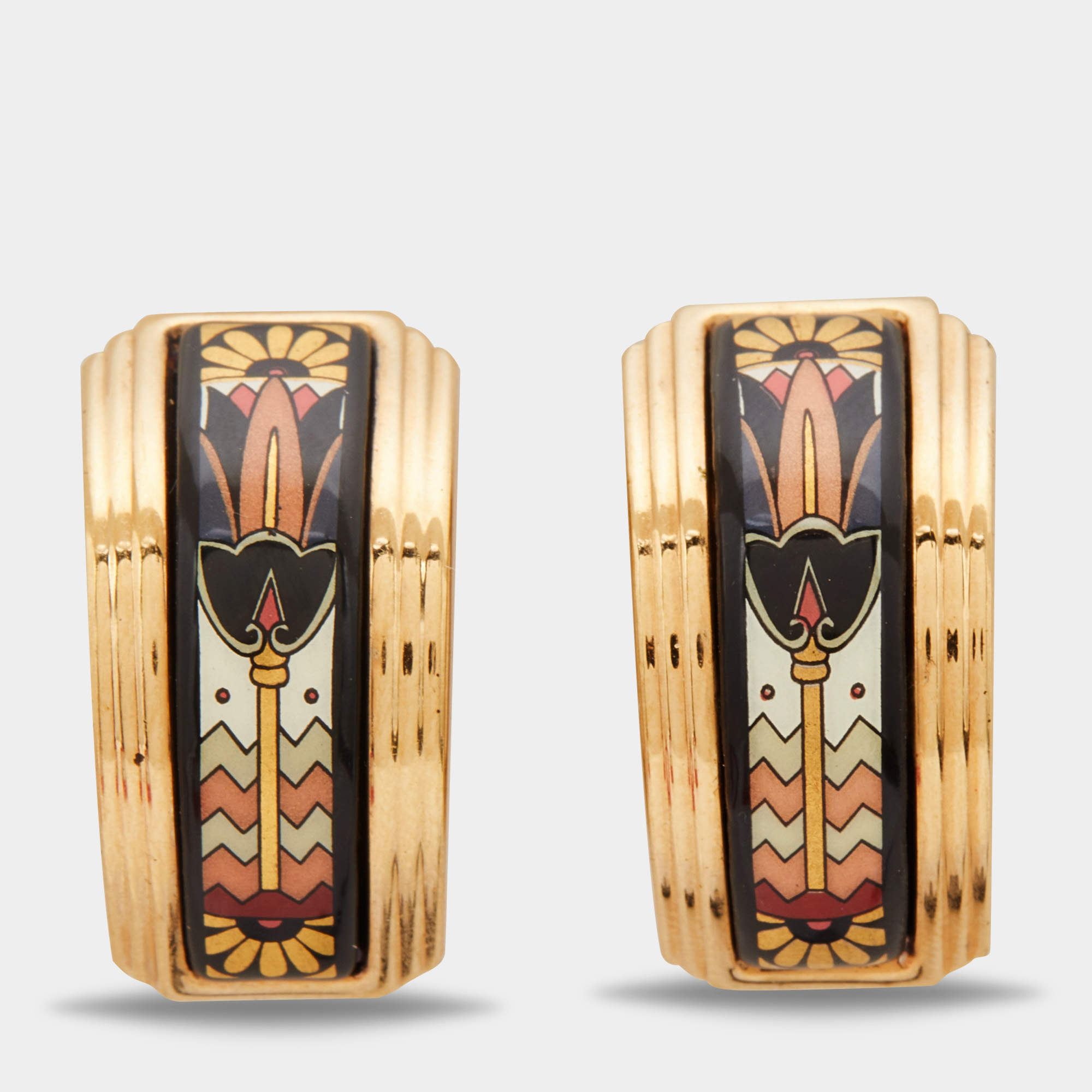 Frey Wille Vintage Fire Enamel Gold Tone Clip On Earrings