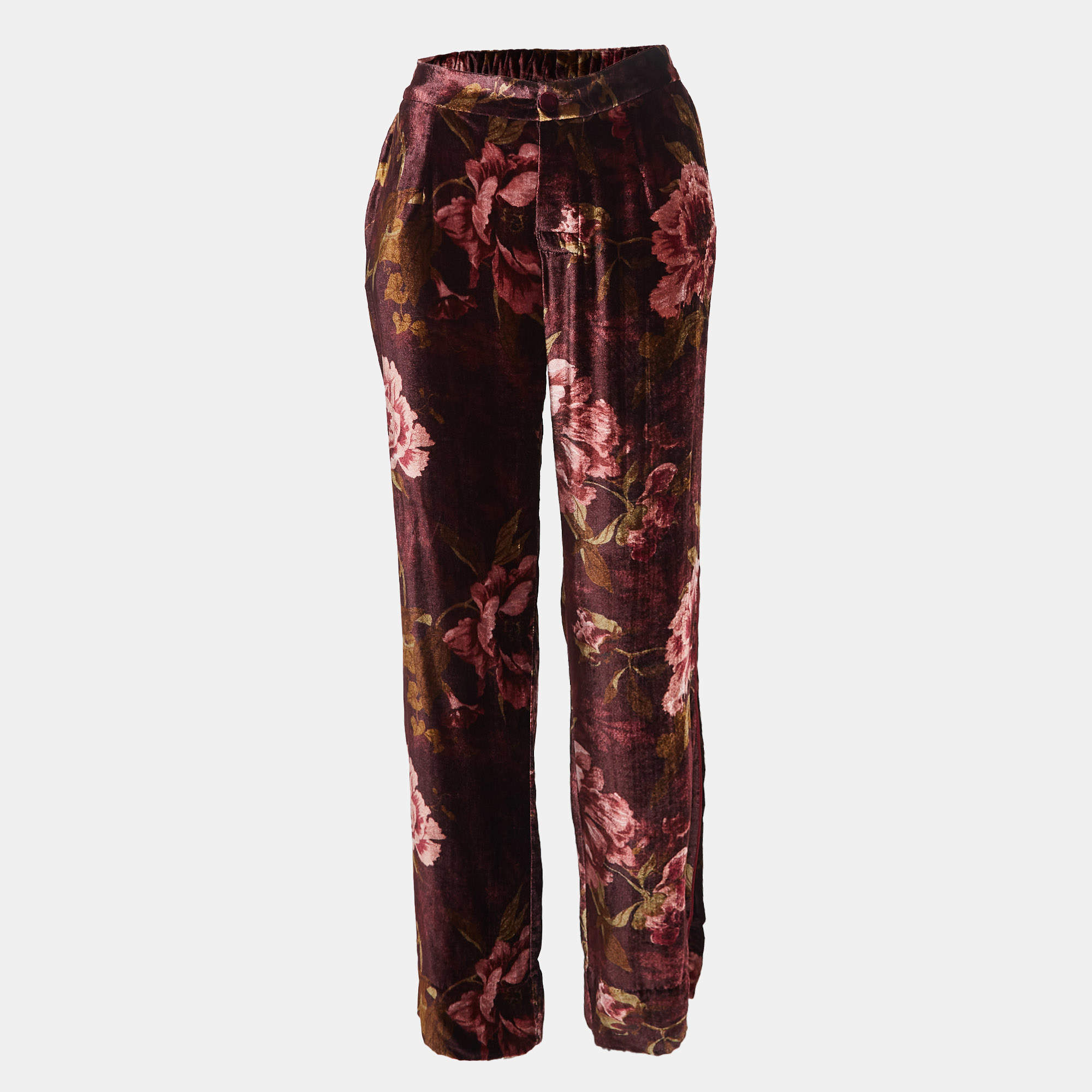 F.R.S For Restless Sleepers Burgundy Floral Print Velvet Pants M