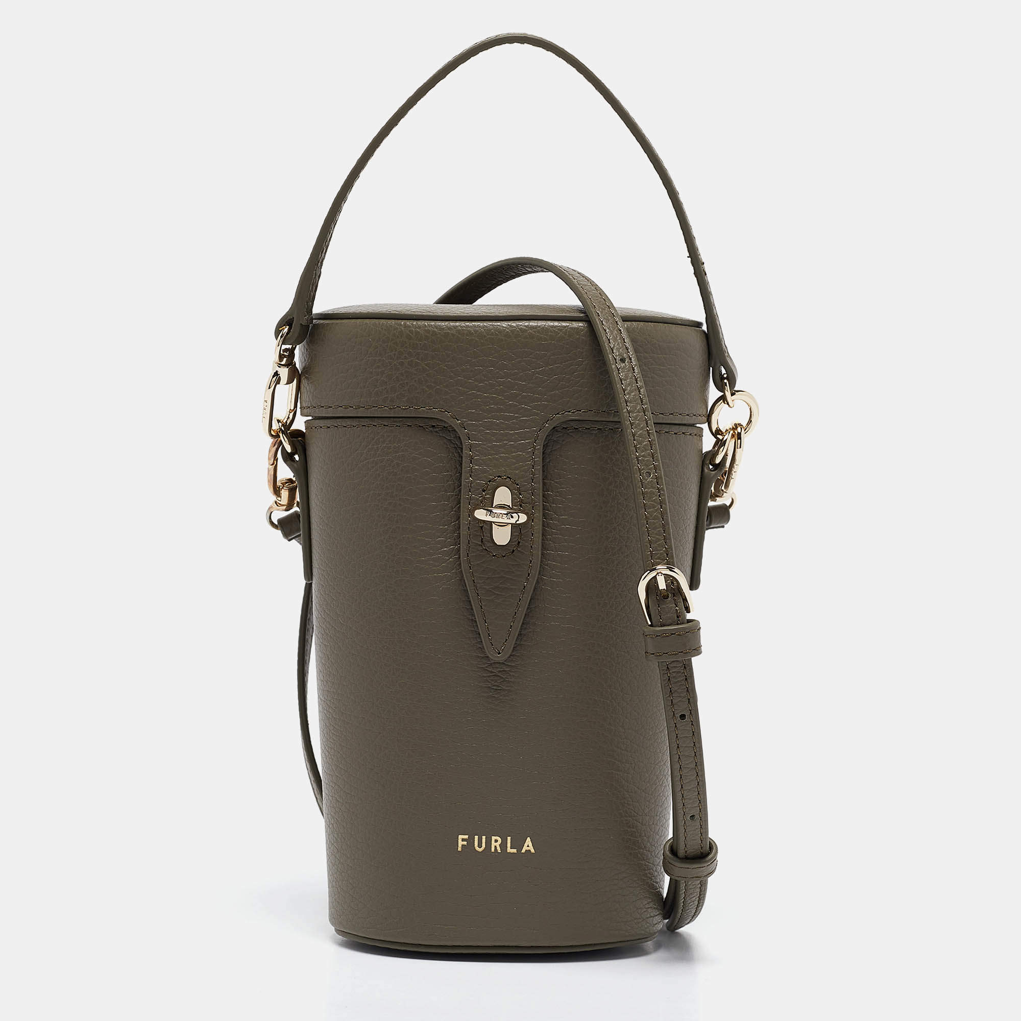Furla Sage Green Leather Mini Net Bucket Bag