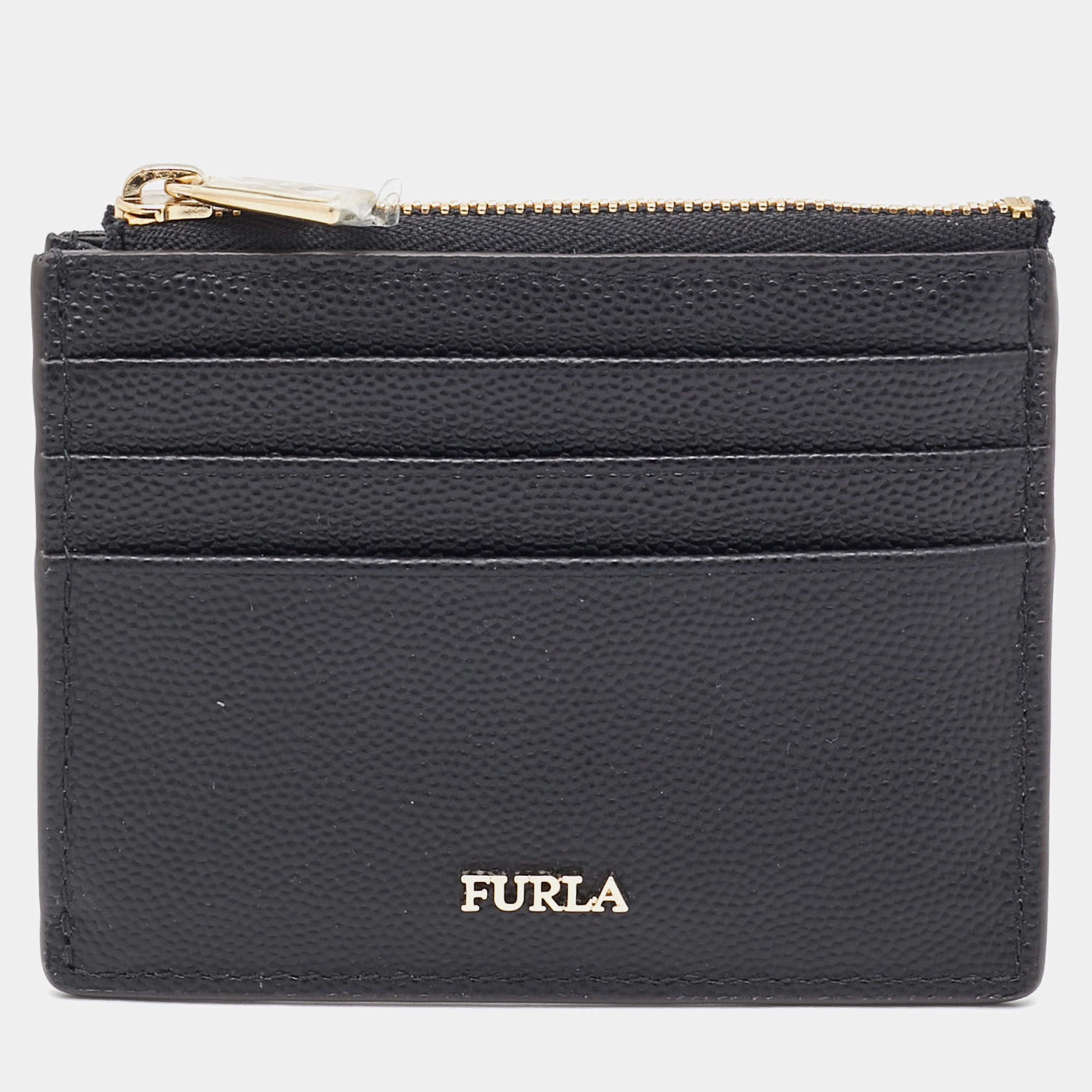 Furla Black Leather Camelia Zipped Card Holder