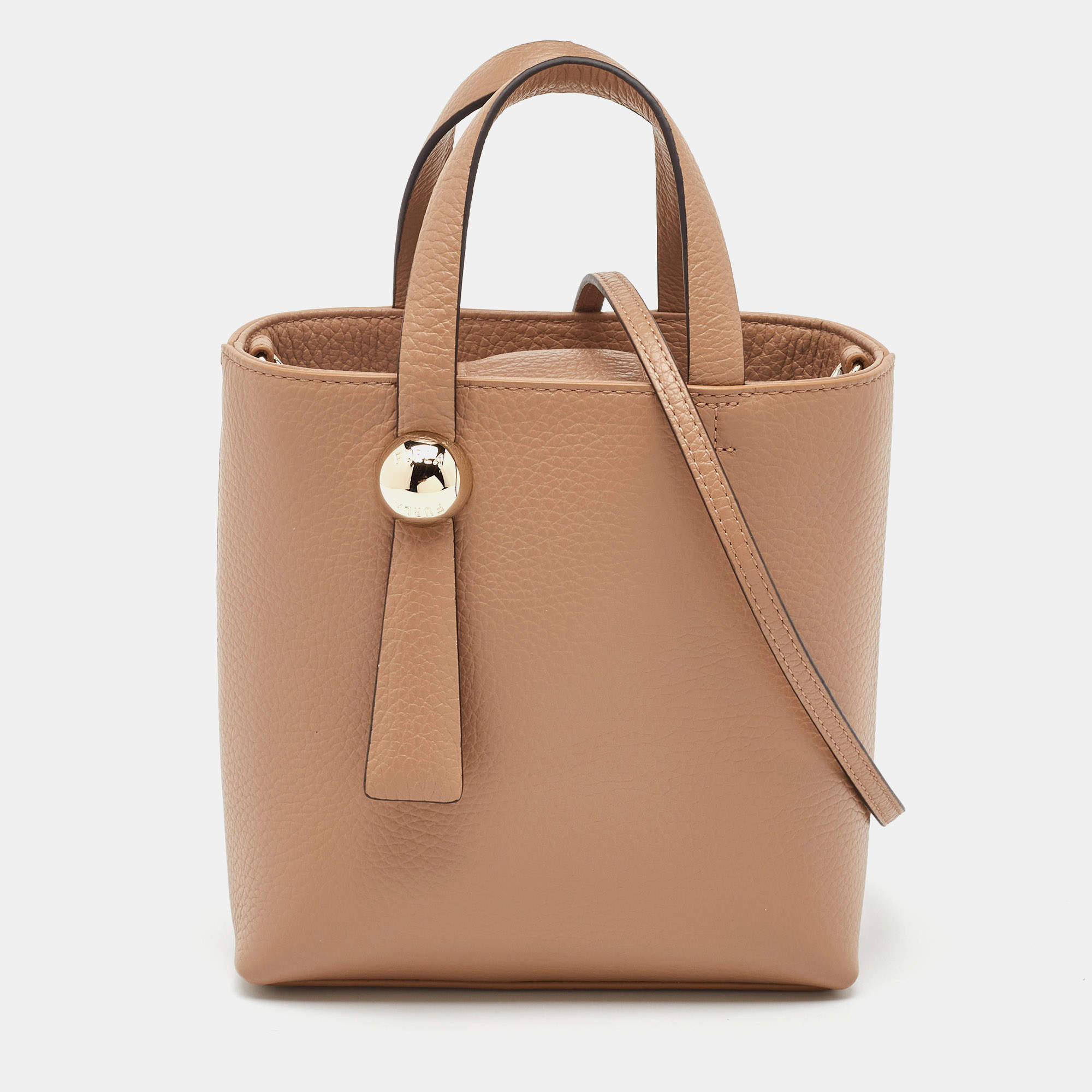 Pre Owned Furla Beige Leather Divide It Mini Tote