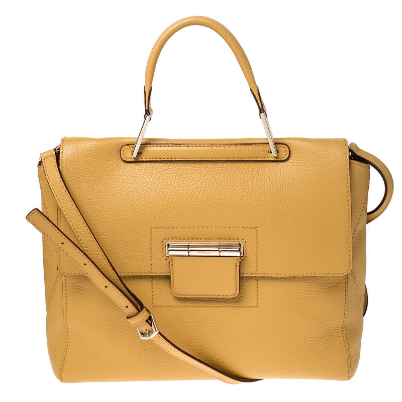 Pre Owned Furla Yellow Leather Artesia Creta Top Handle Bag