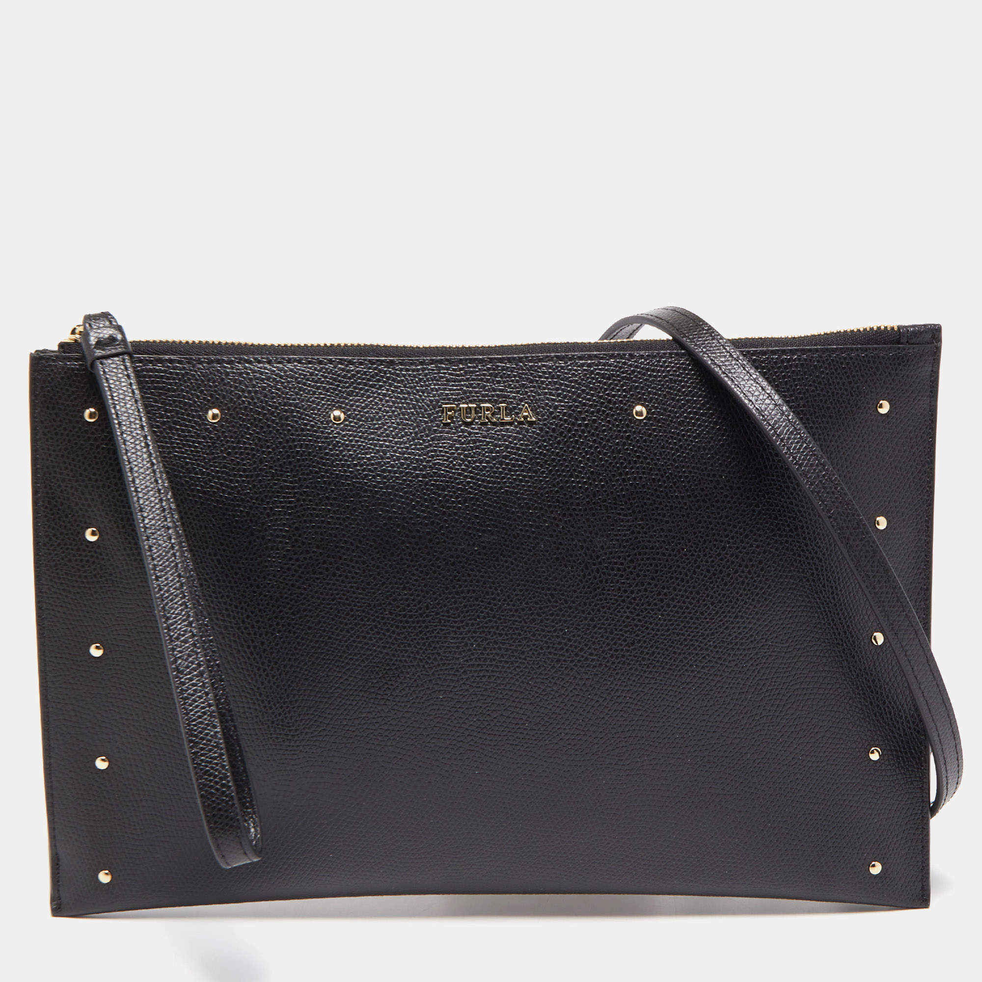 Pre Owned Furla Black Leather Janine Clutch Bag