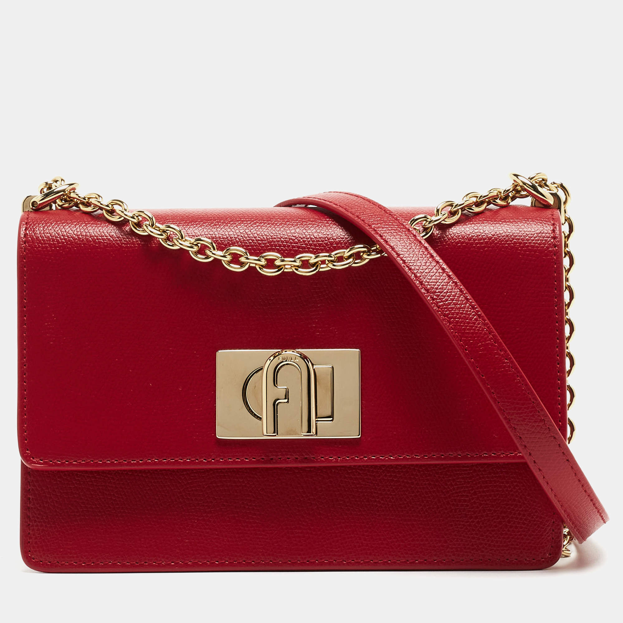 Pre Owned Furla Red Leather Mini 1927 Crossbody Bag