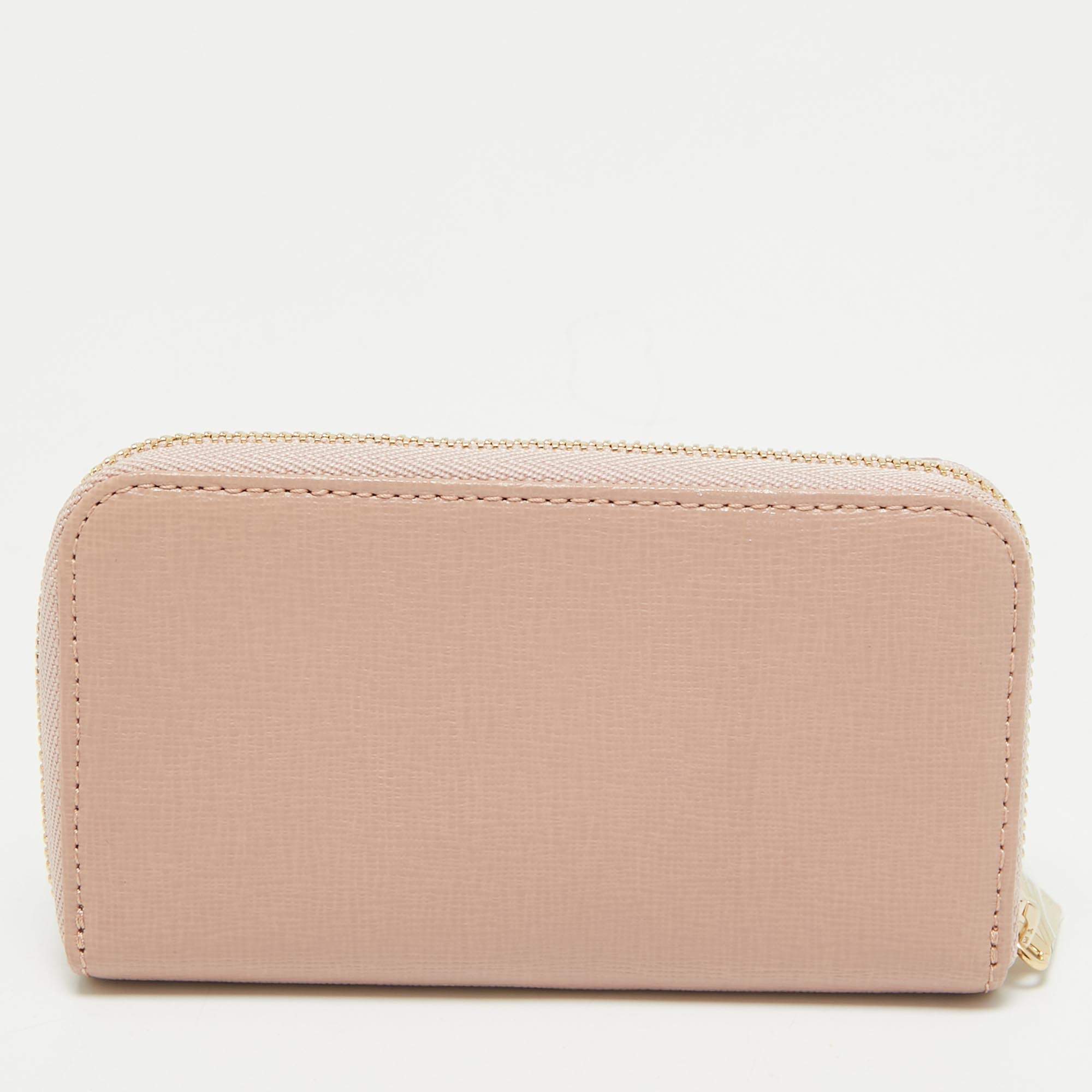 Pre Owned Furla Pink Leather Zip Around Key Case
