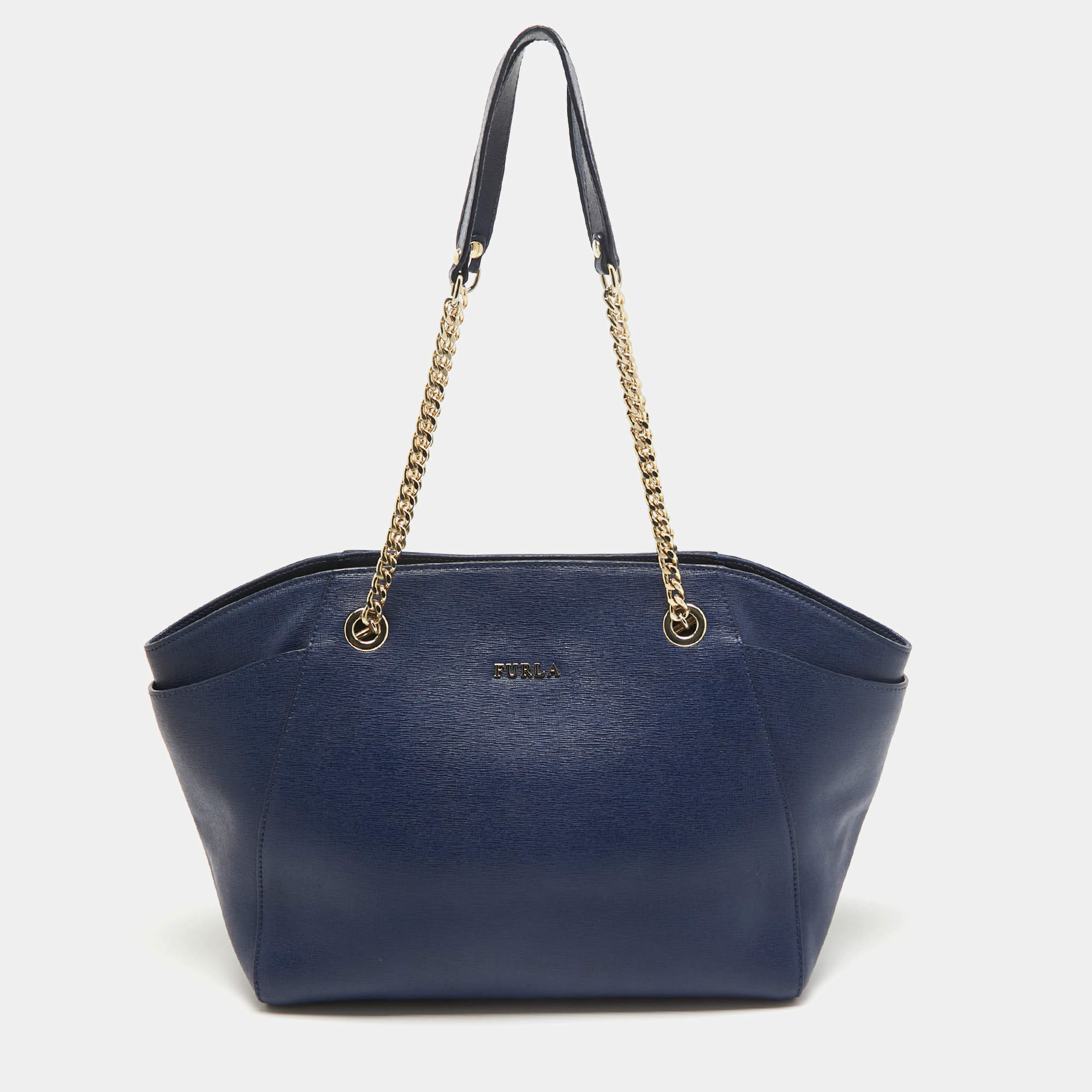 Pre Owned Furla Blue Leather Julia Tote