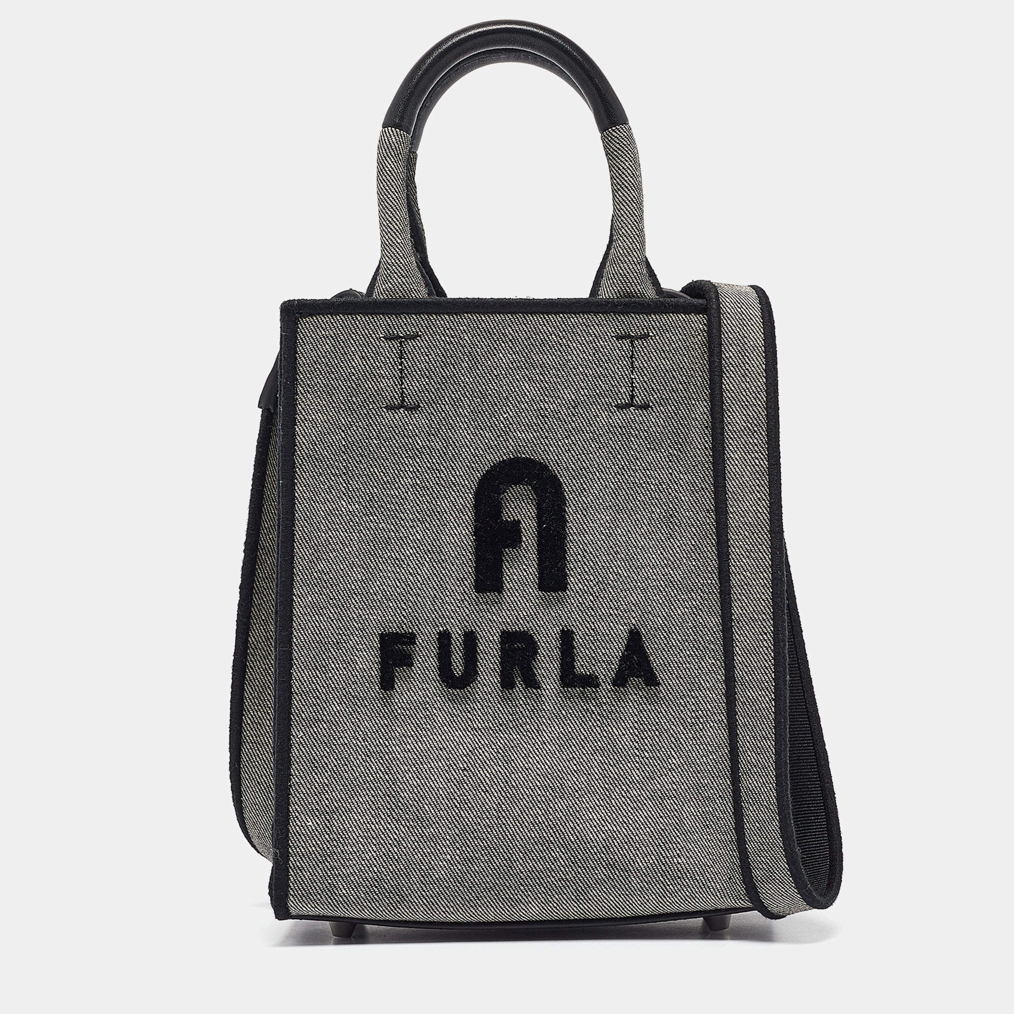 Furla Grey/Black Canvas Mini Opportunity Tote 