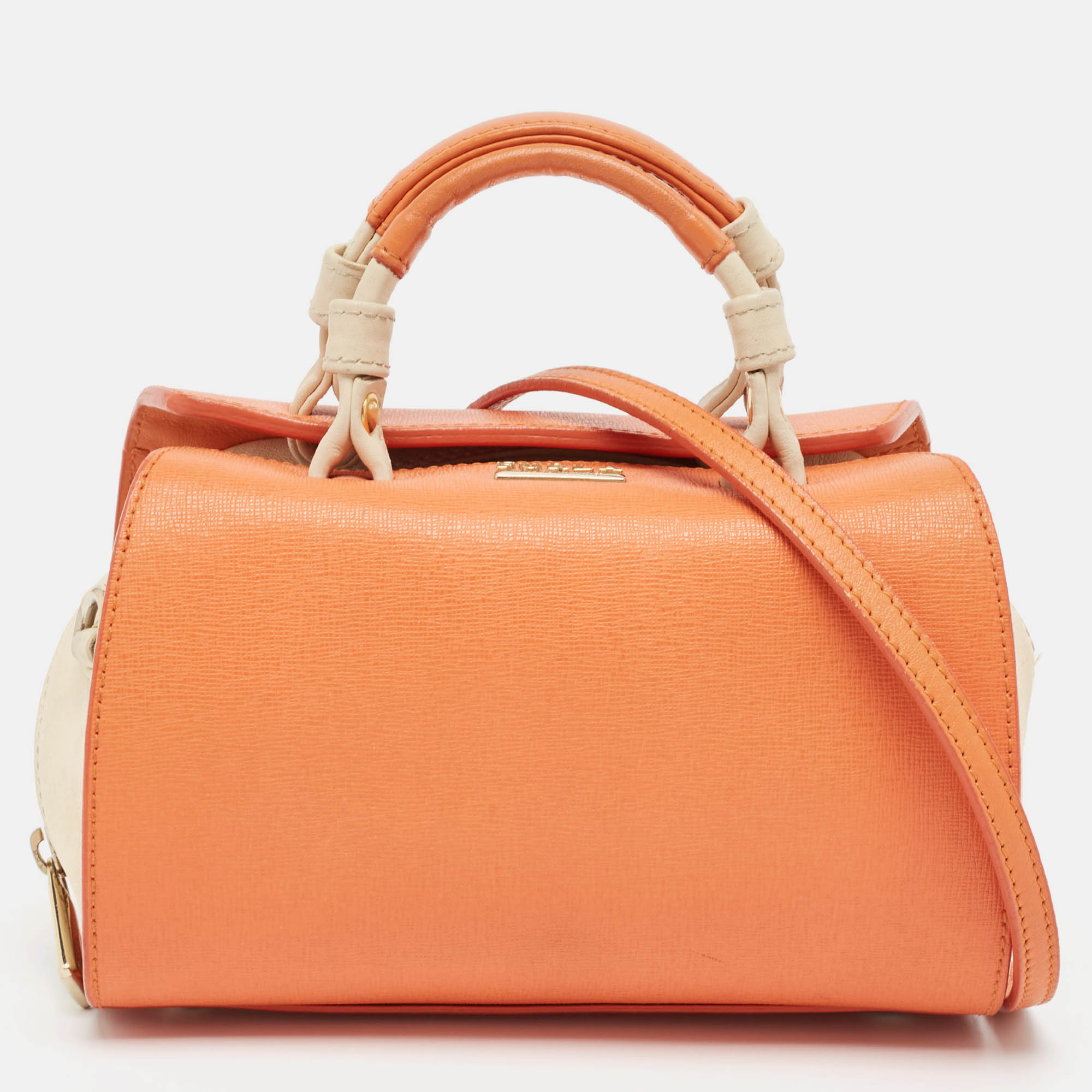 Furla Orange/Light Beige Leather Mini Venus Satchel