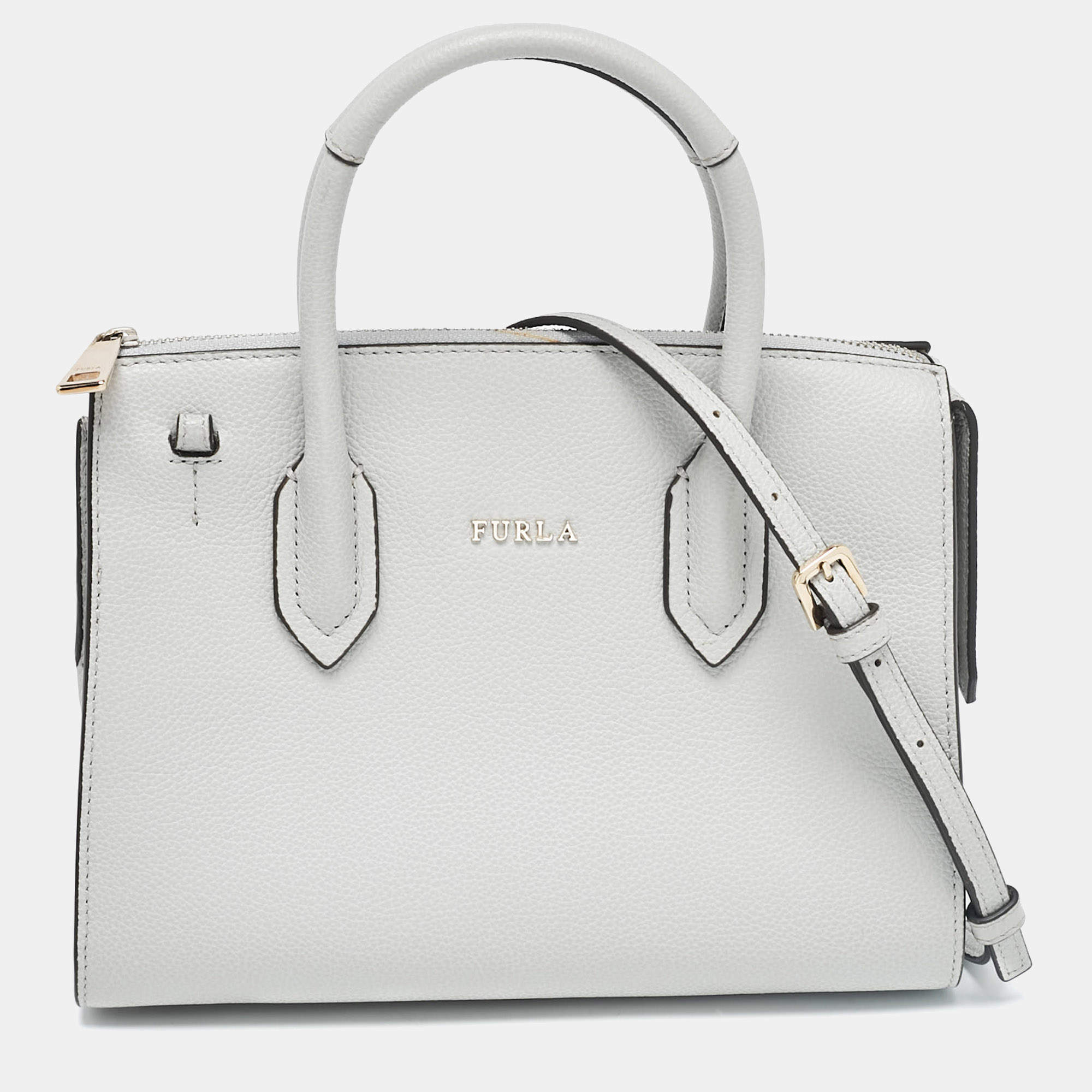 Pre Owned Furla Grey Leather Zip Tote