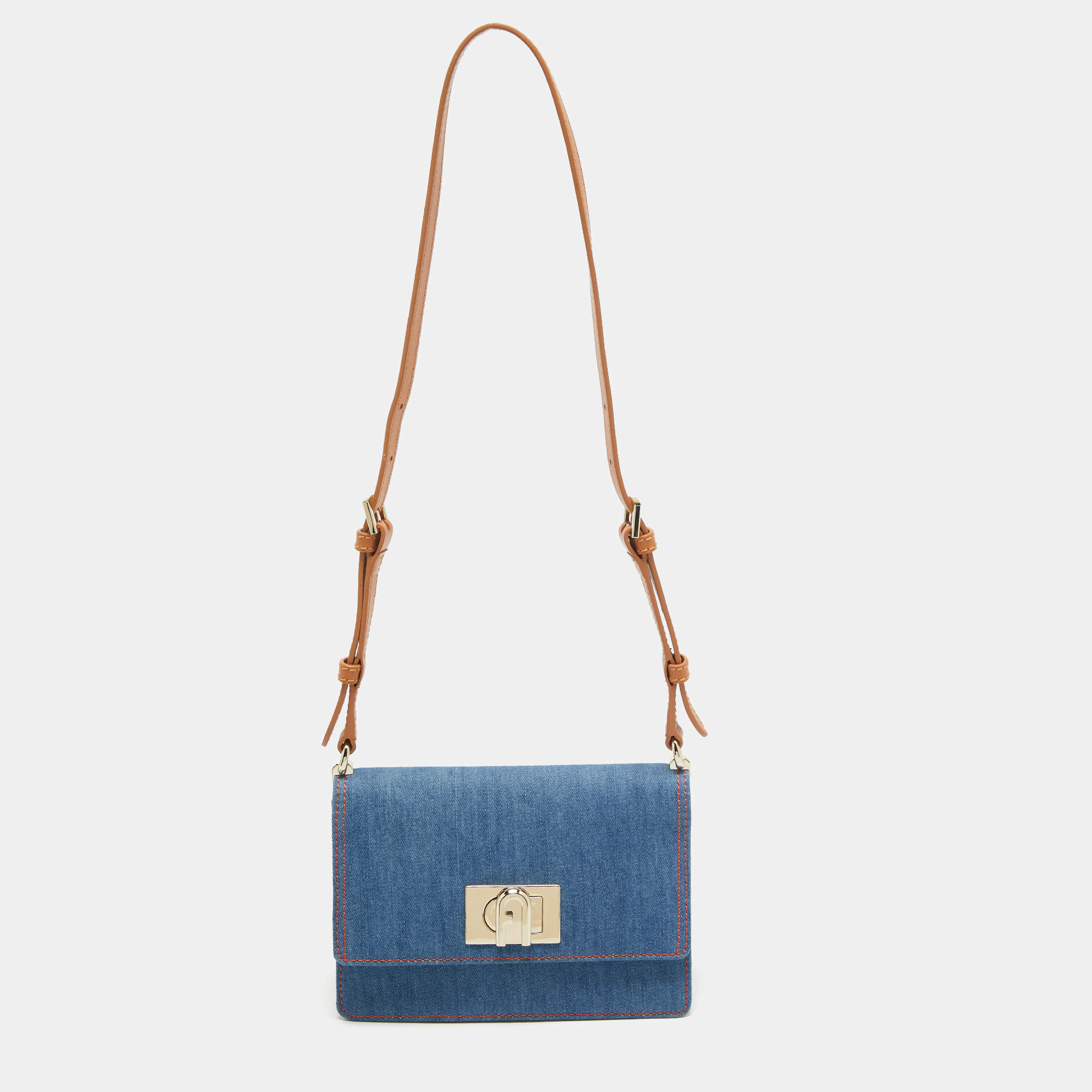Pre Owned Furla Blue Denim Gerla Shoulder Bag