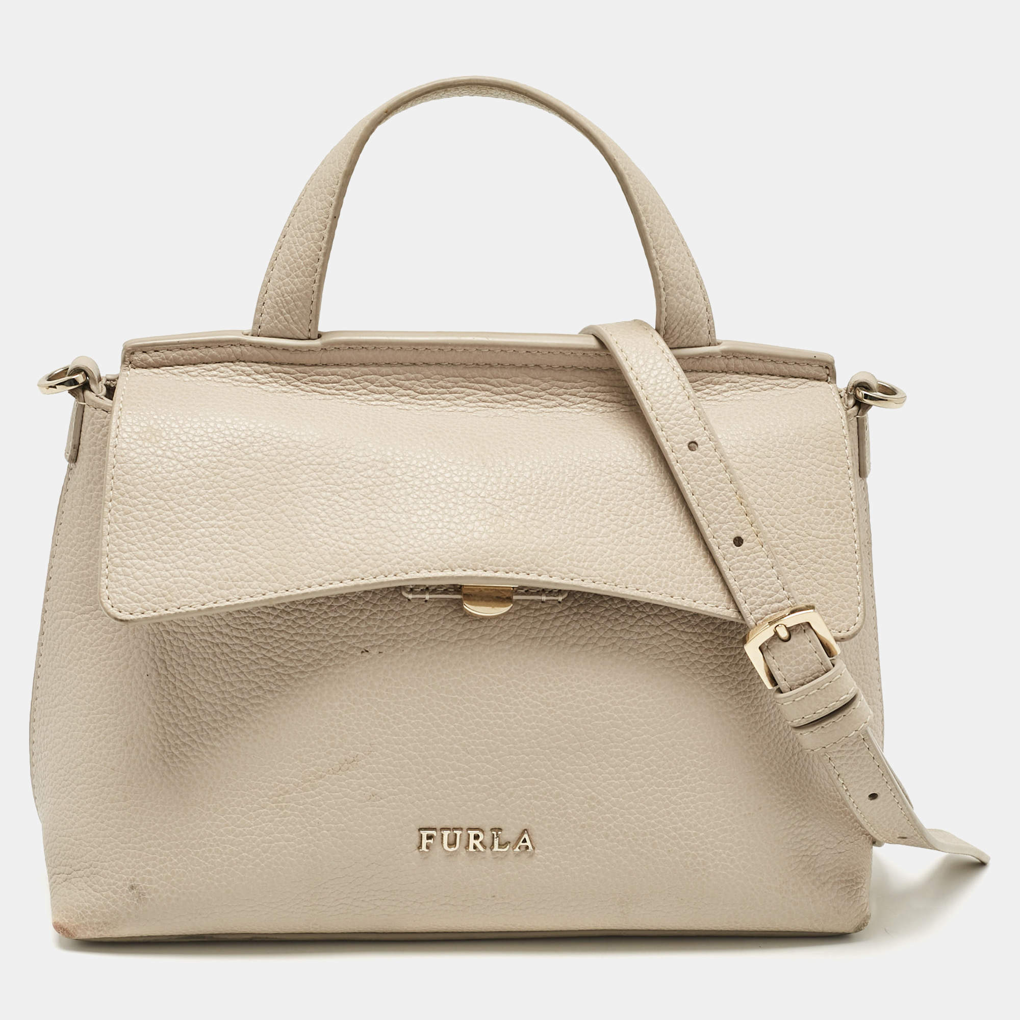 Furla Light Beige Leather Niki Top Handle Bag