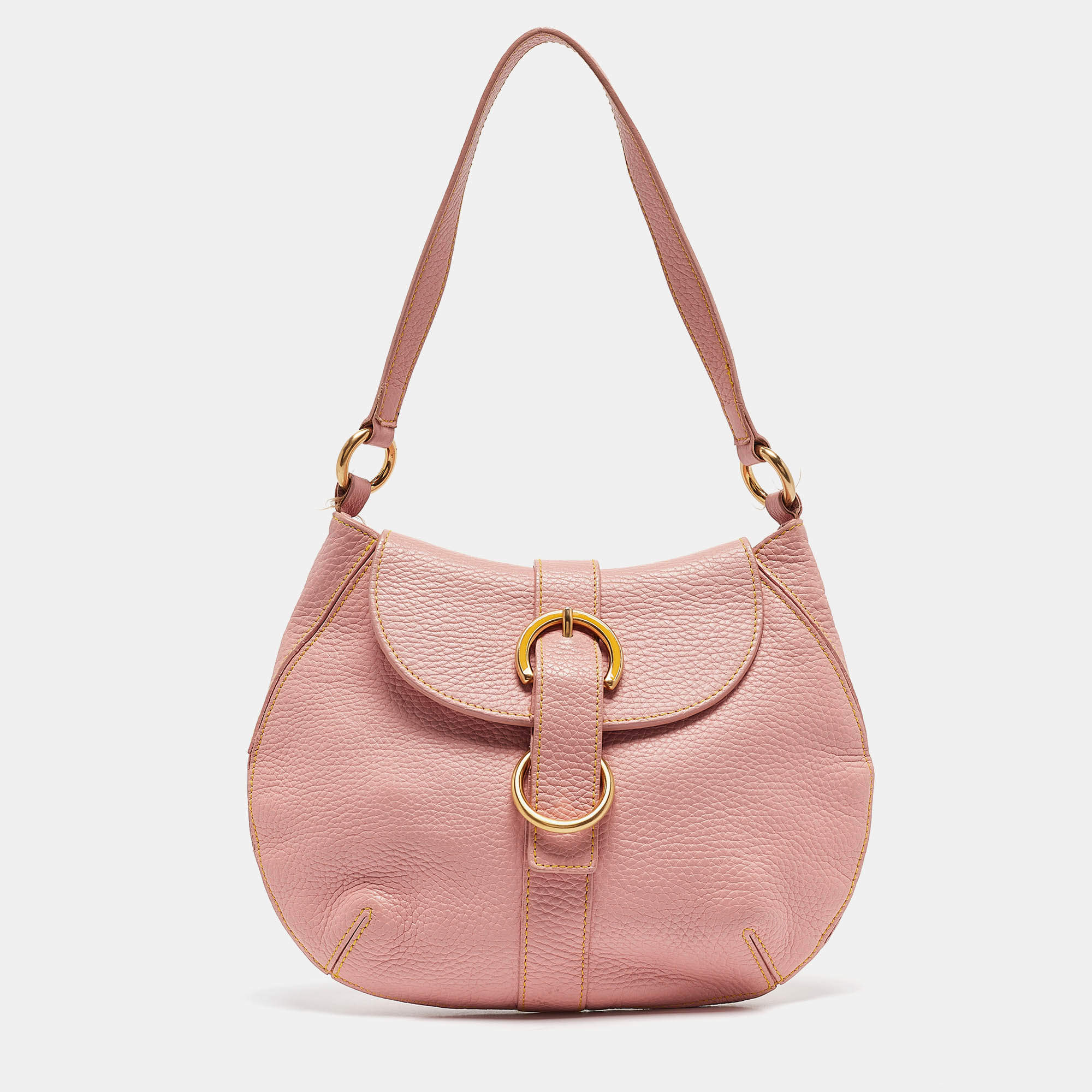 Furla Pink Leather Buckle Flap Hobo