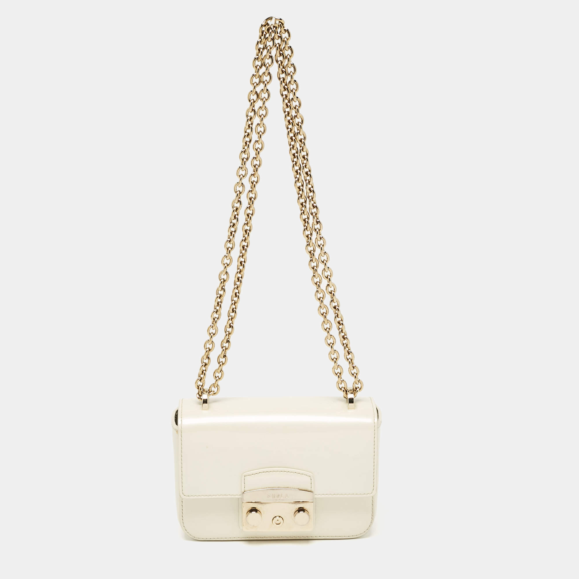 Furla Cream Patent Leather Metropolis Crossbody Bag