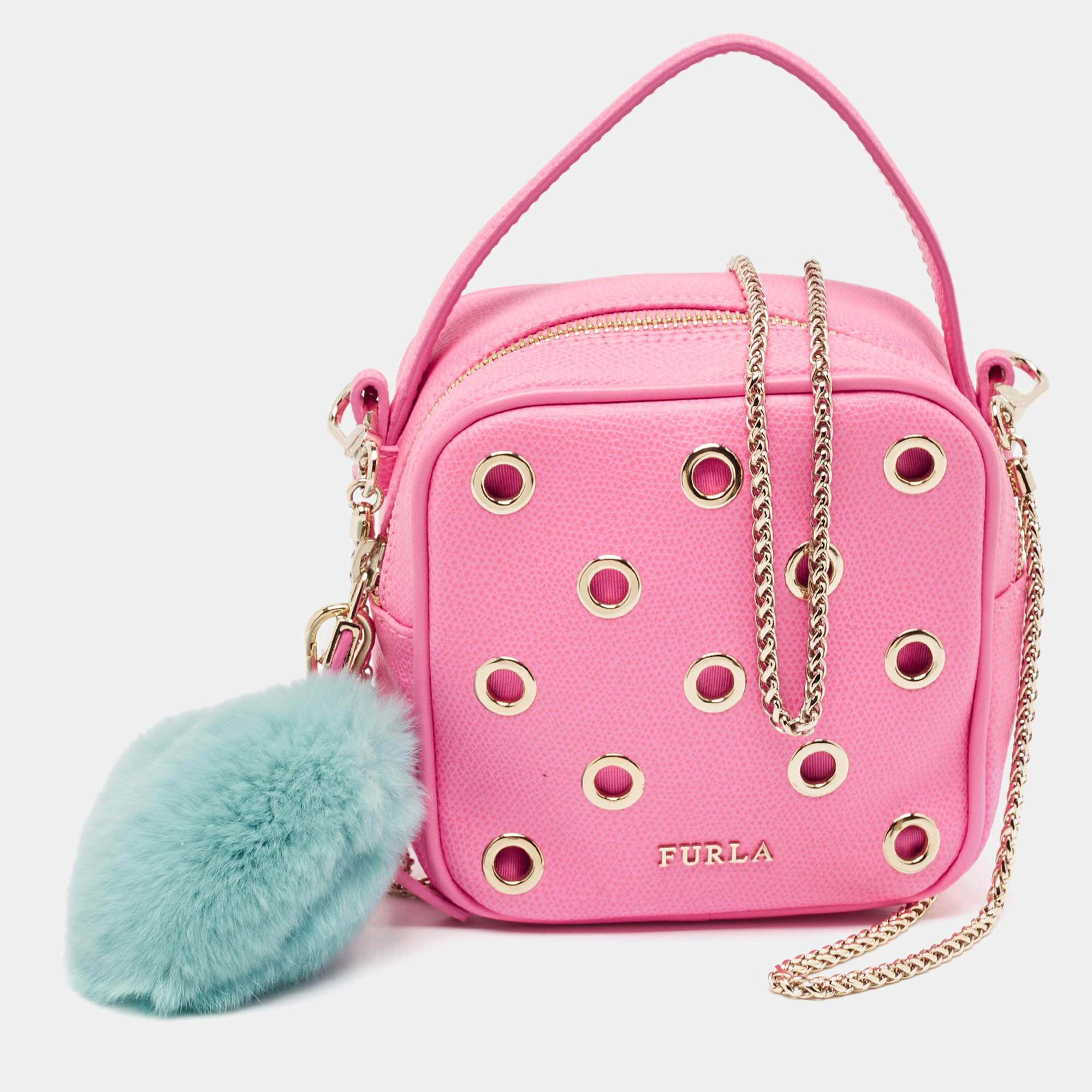 Pre Owned Furla Pink Leather Mini Yo-Yo Crossbody Bag